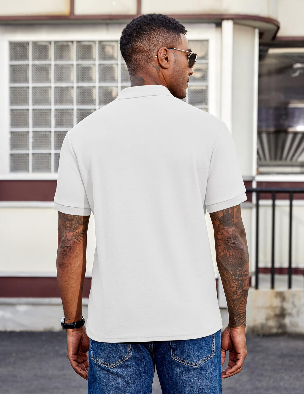 Men's Polo Shirts Short Sleeve Cotton Pique Casual Button T Shirts Classic Fit Collared Golf Shirts