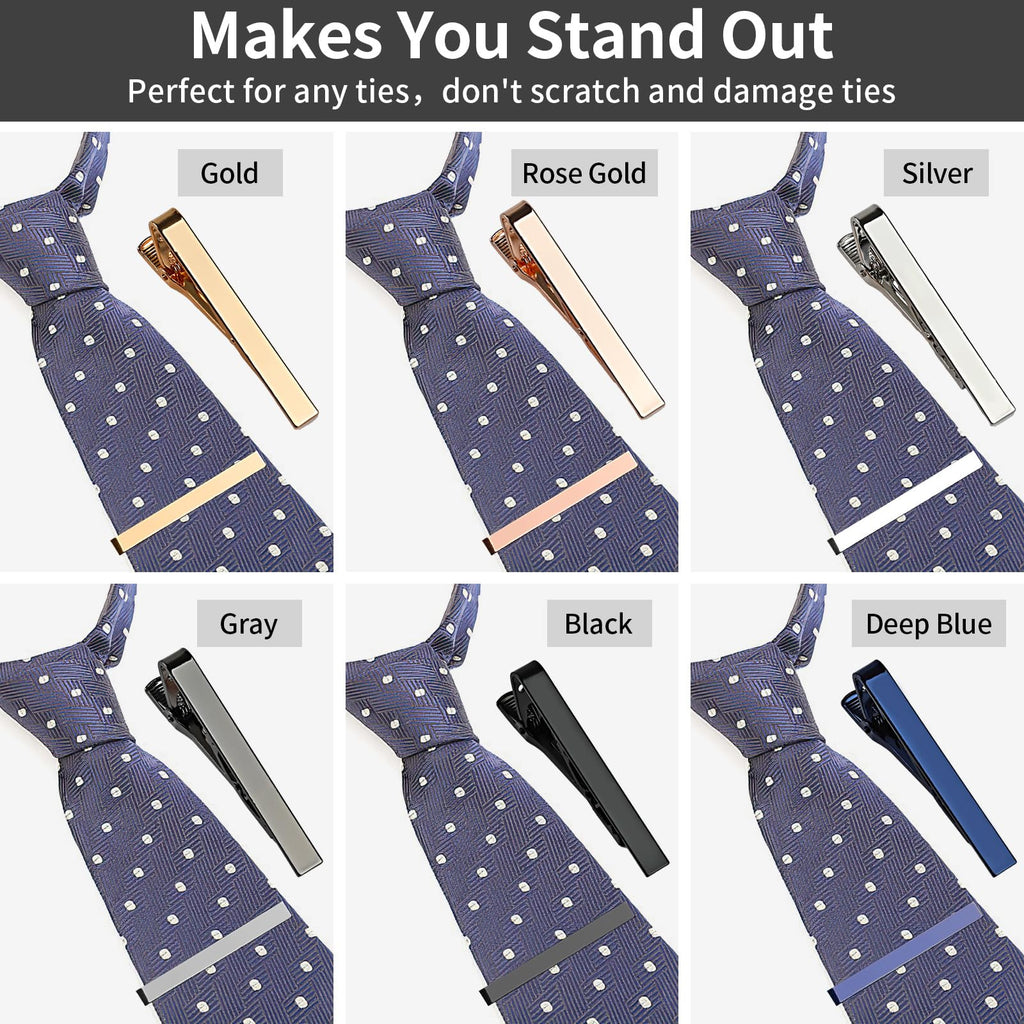 6 Pcs Tie Clips for Men, Classic Shiny & Glossy Tie Bar, Ideal for Father, Husband, Boyfriend, Business, Wedding, Tie Pins with Gift Box