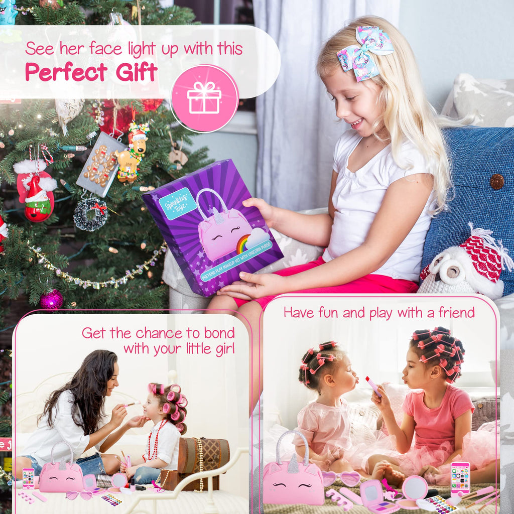 Kids Real Makeup Kit with Pink Unicorn Purse, Non Toxic Washable Make Up Set - Unicorn Toys for Girls Age 4-6, Girls Easter Basket Stuffers, Easter Gifts for Kids, Girl Gift Ages 3 4 5 6 7 8 Years Old