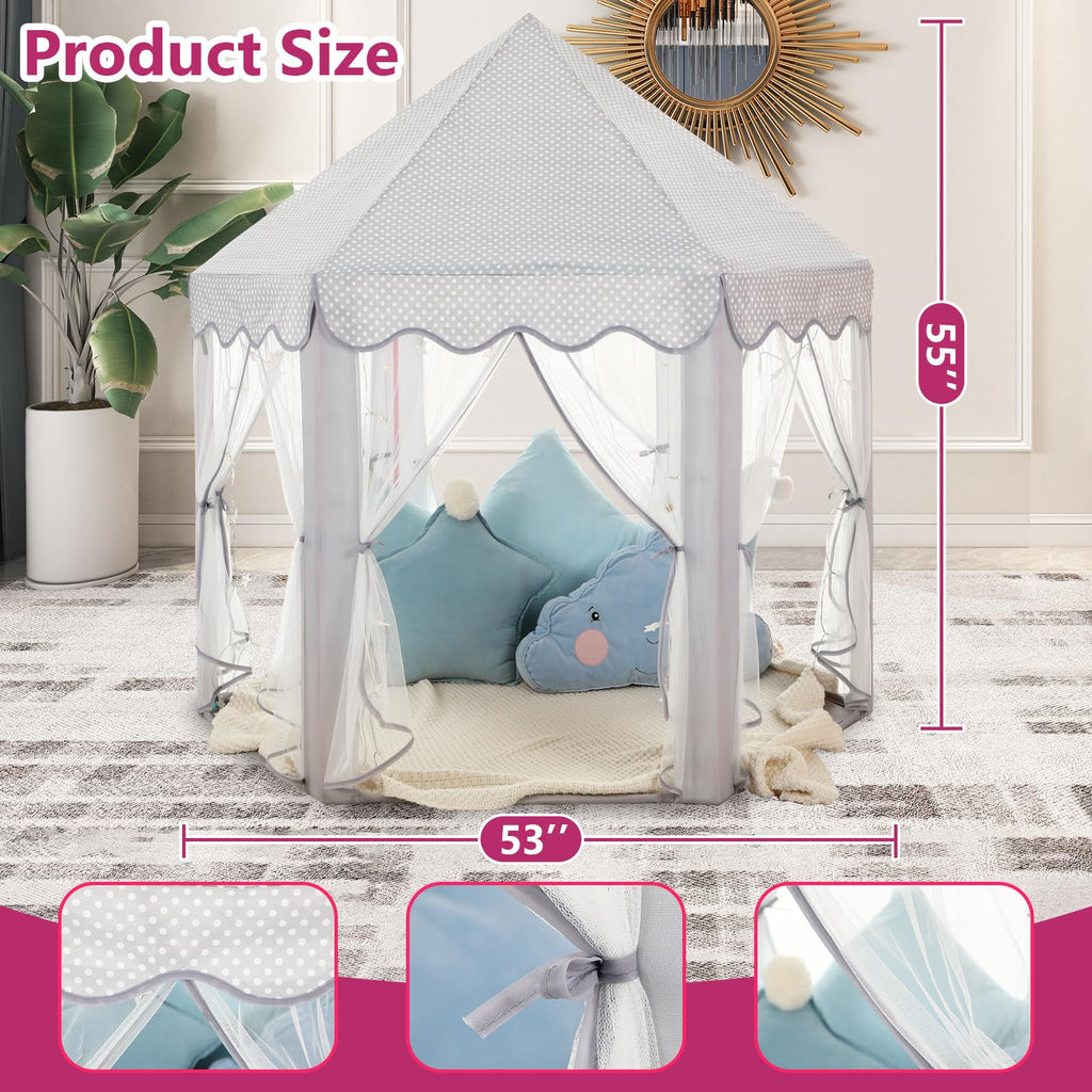 Monobeach Princess Tent Girls Large Playhouse Kids Castle Play Tent with Star Lights Toy for Children Indoor and Outdoor Games, 55'' x 53'' (DxH)