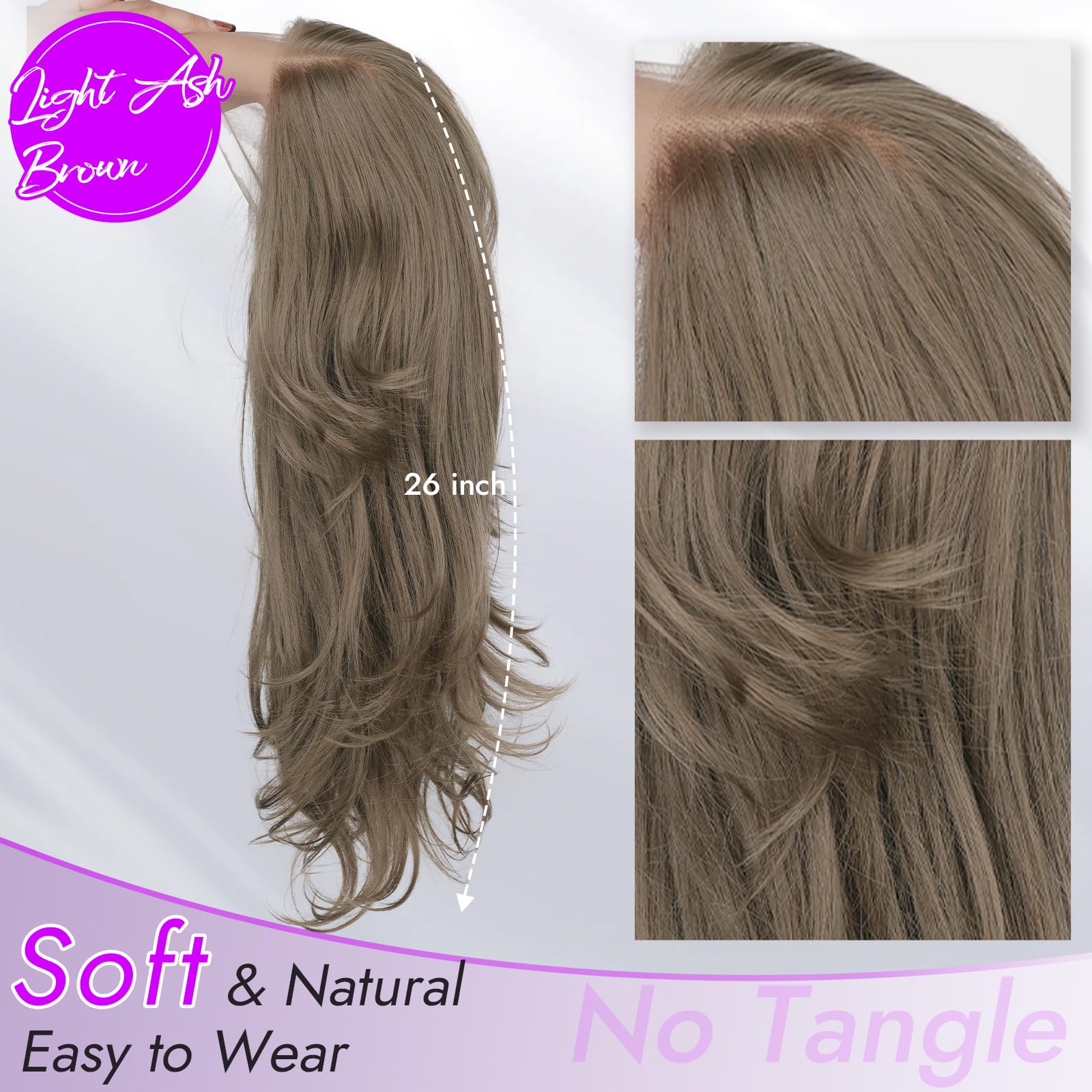 13x4 HD Lace Front Glueless Wigs for Women Black Long Layered Wave Wig Natural Hairline Heat Resistant Synthetic for Daily Use Beginner Friendly 26 Inch