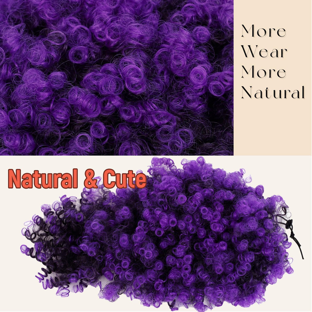 Drawstring Ponytail for Black Women, Afro Puff Kinky Curly Hair Ponytail Extension with Bangs Black Updo Natural Hair Ponytail (1B Natural Black)