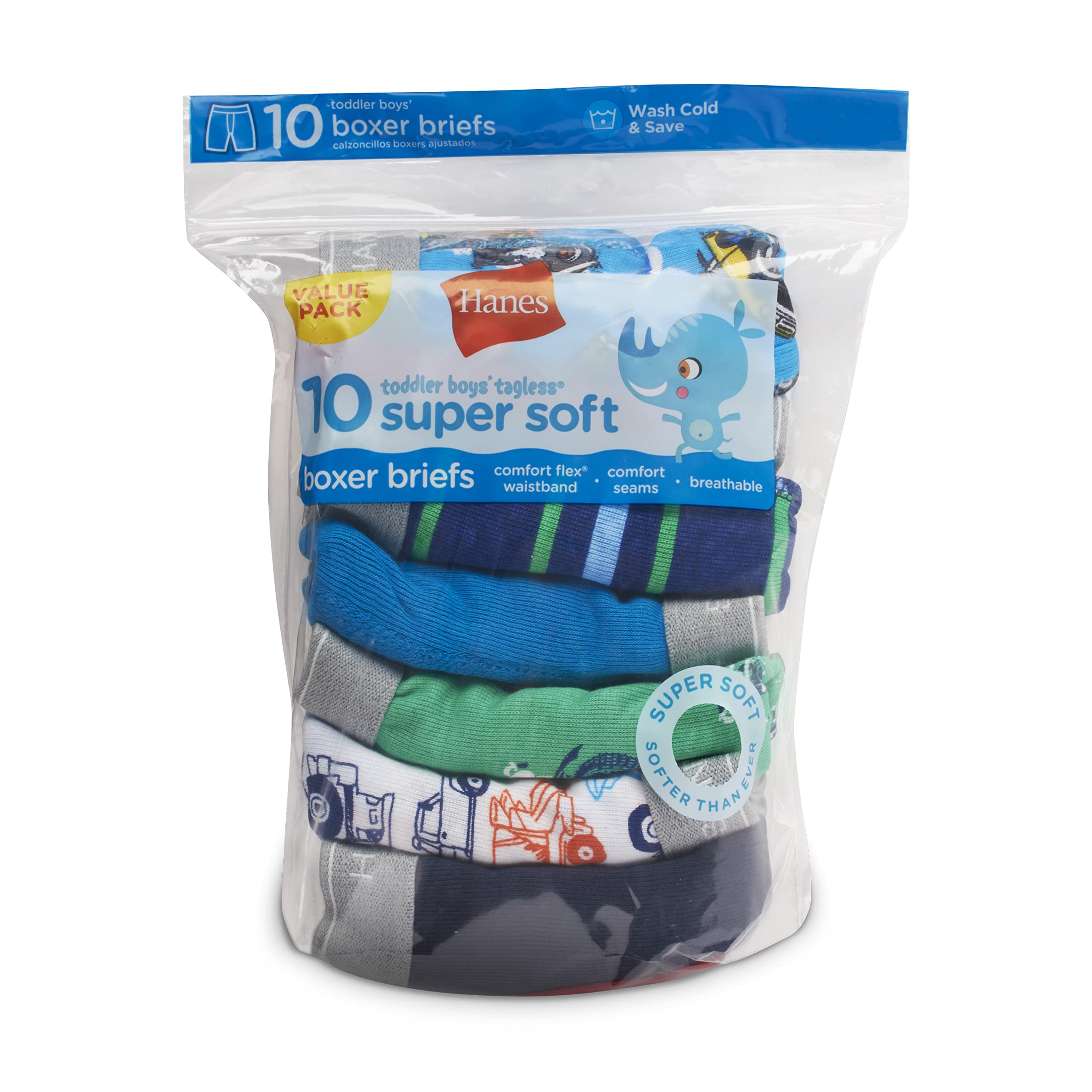 Hanes Boys' Underwear, Boxer Briefs for Boys and Toddlers, Soft Cotton, 7 and 10 Packs
