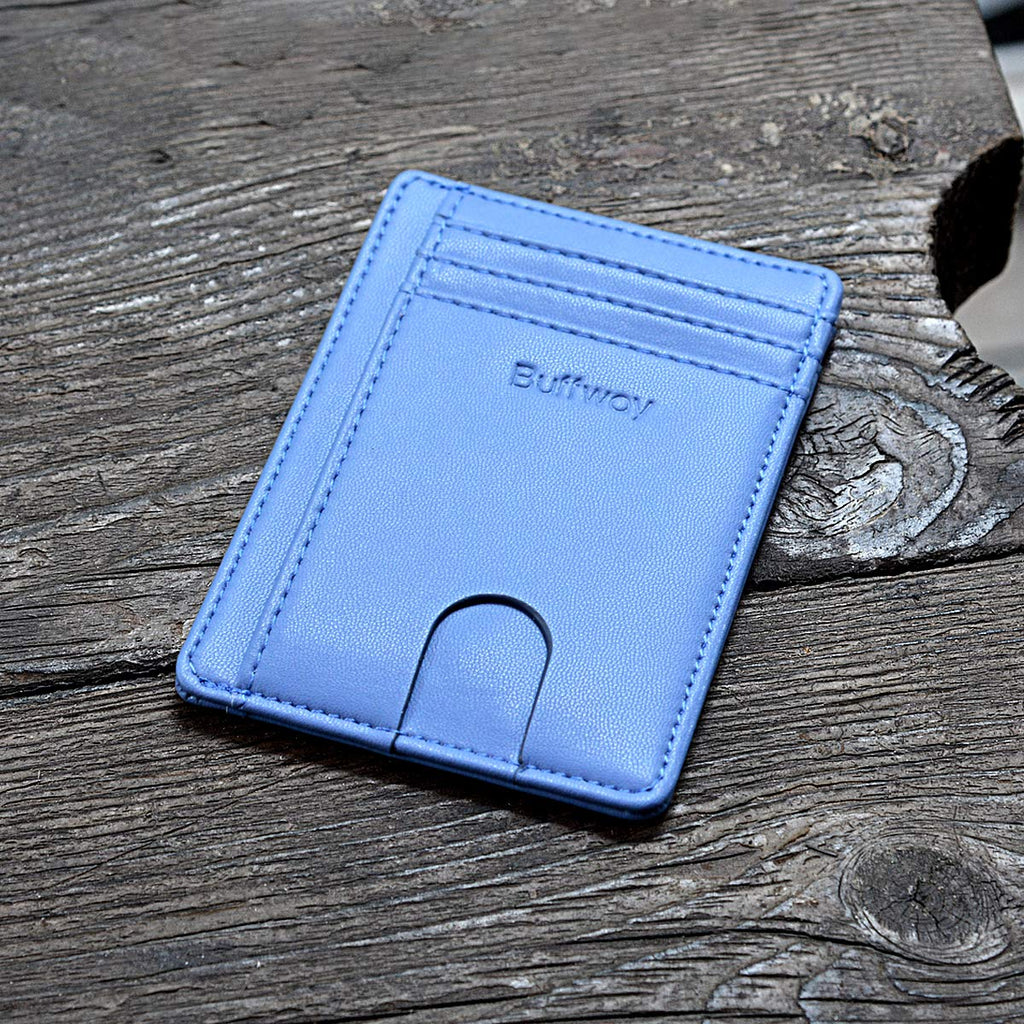 Slim Minimalist Front Pocket RFID Blocking Leather Wallets for Men and Women - Carbon Fiber Black
