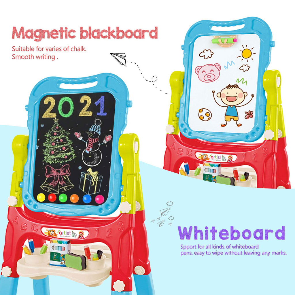 Mojitodon Art Easel for Kids, Adjustable Standing Rotatable Double Sided Easel with Painting Accessories for Toddlers Boys and Girls-Pink