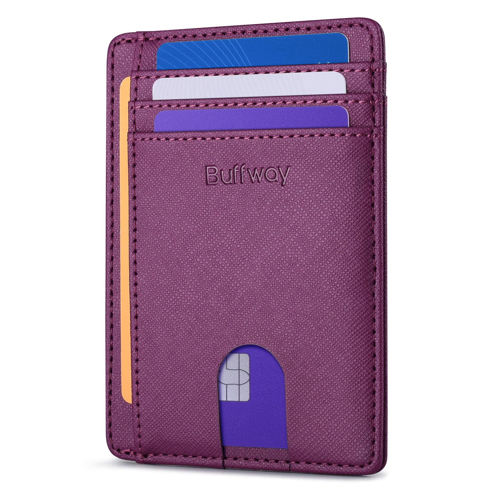 Slim Minimalist Front Pocket RFID Blocking Leather Wallets for Men and Women - Carbon Fiber Black