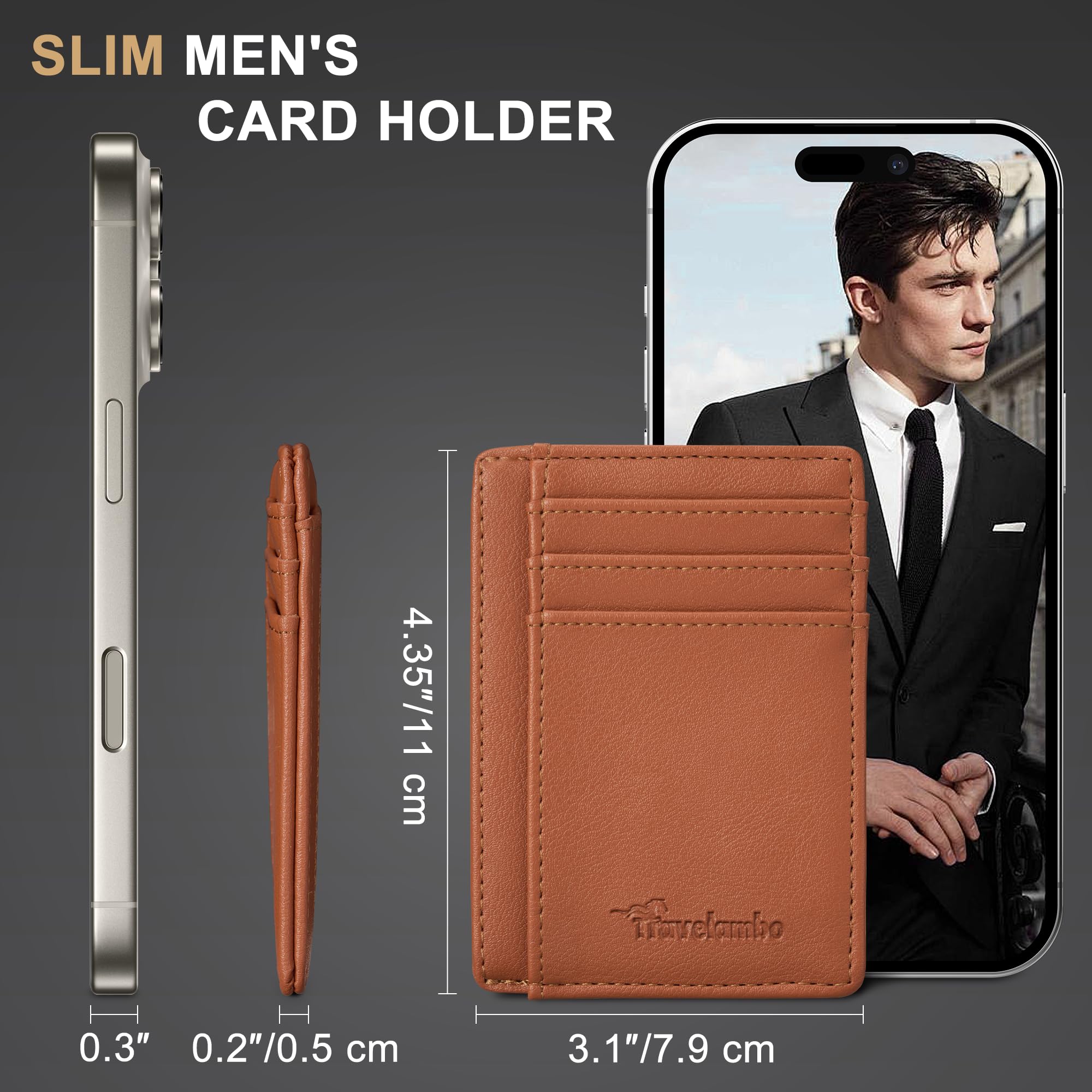 Slim Wallet Front Pocket Minimalist Leather RFID Blocking Medium Size