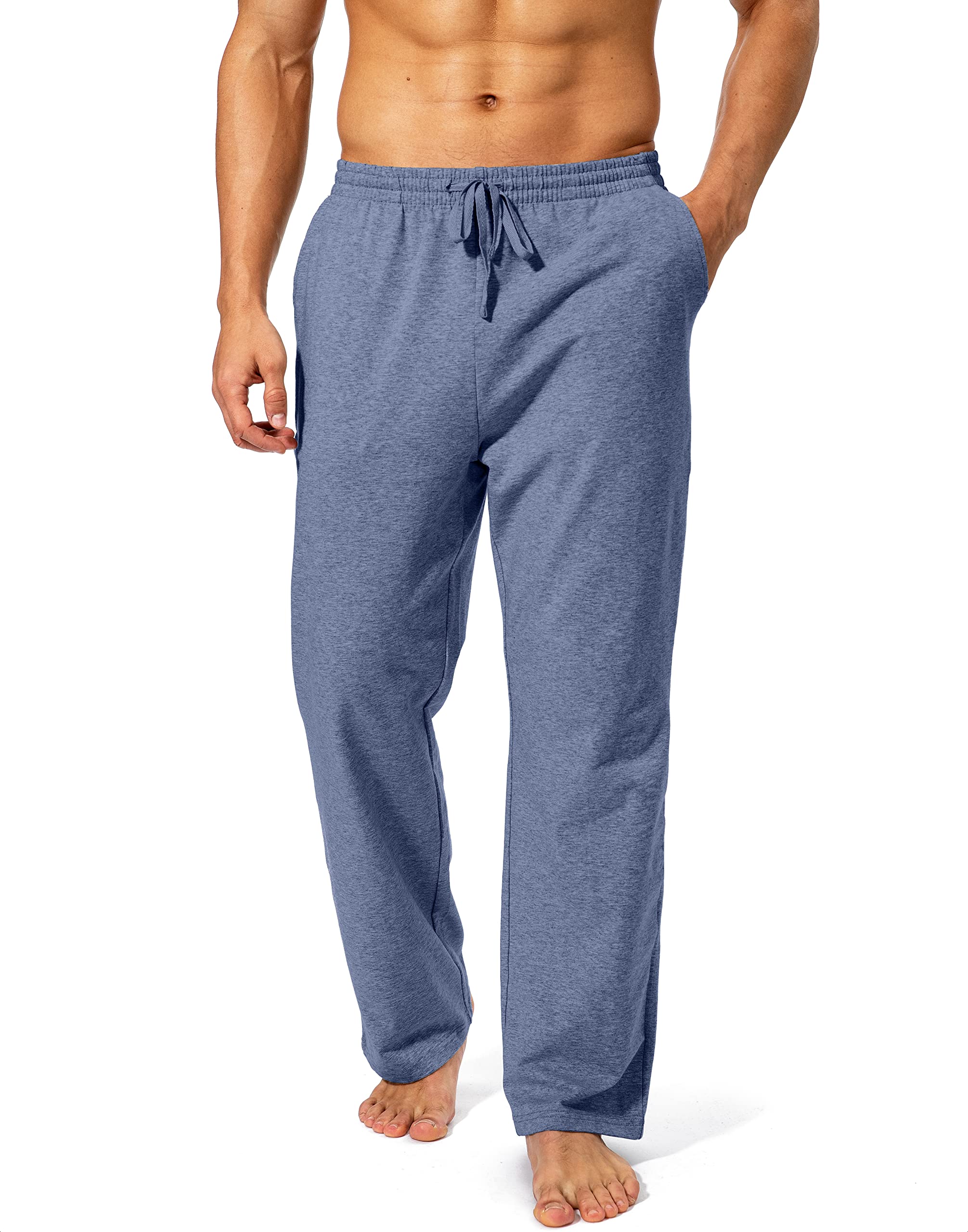 Men's Cotton Yoga Sweatpants Athletic Lounge Pants Open Bottom Casual Jersey Pants for Men with Pockets
