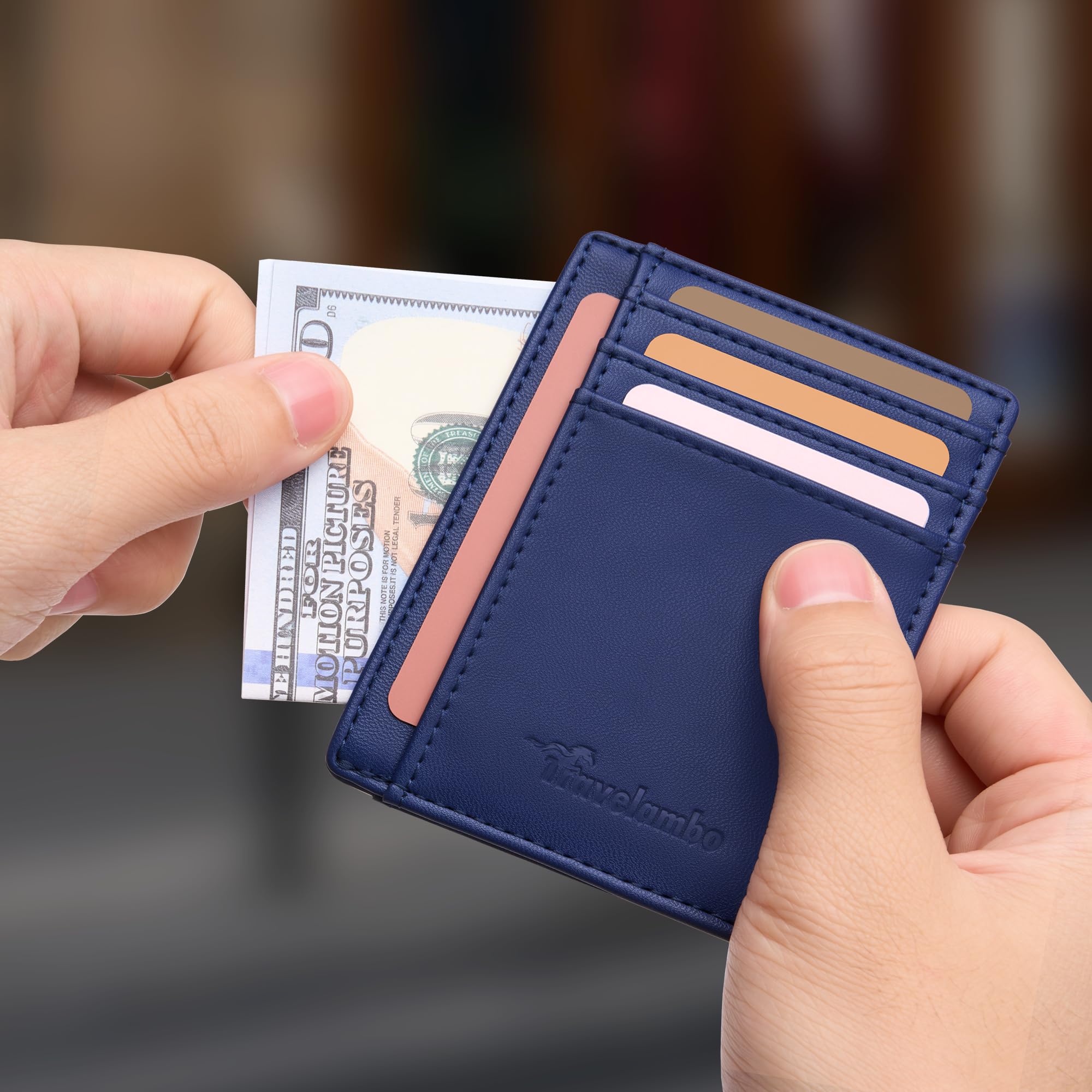 Slim Wallet Front Pocket Minimalist Leather RFID Blocking Medium Size