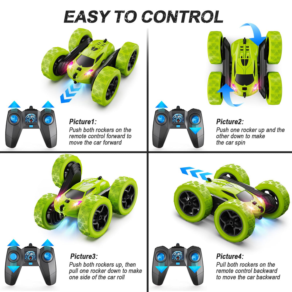 QUNREDA RC Cars, Pink Remote Control Car for Girls, 2.4 GHZ Double Sided RC Stunt Car 360° Rotating Remote Control Crawler with Headlights Car Toys for 6 7 8 9 10 11 12 Girls Birthday Gift Grandkids