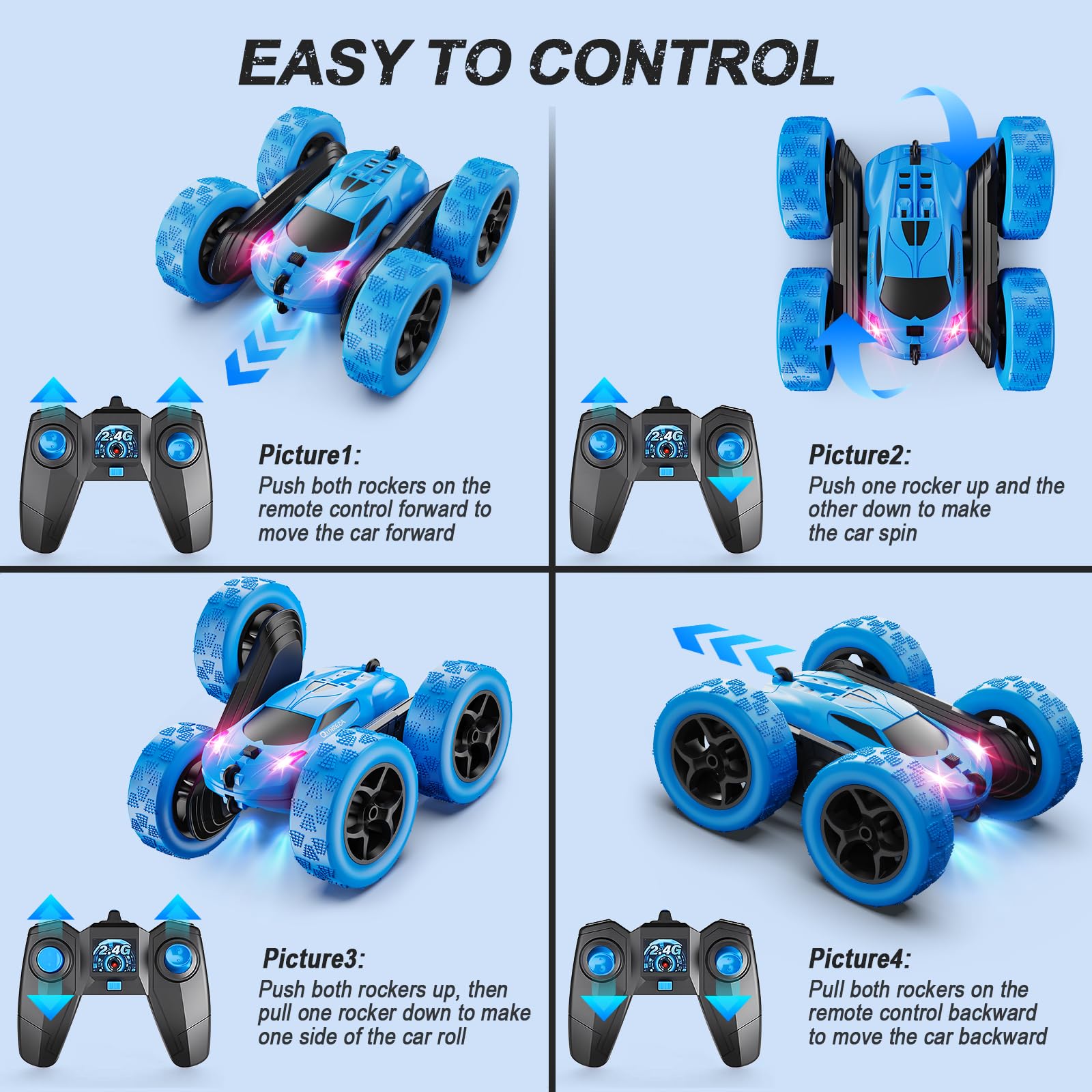 QUNREDA RC Cars, Pink Remote Control Car for Girls, 2.4 GHZ Double Sided RC Stunt Car 360° Rotating Remote Control Crawler with Headlights Car Toys for 6 7 8 9 10 11 12 Girls Birthday Gift Grandkids