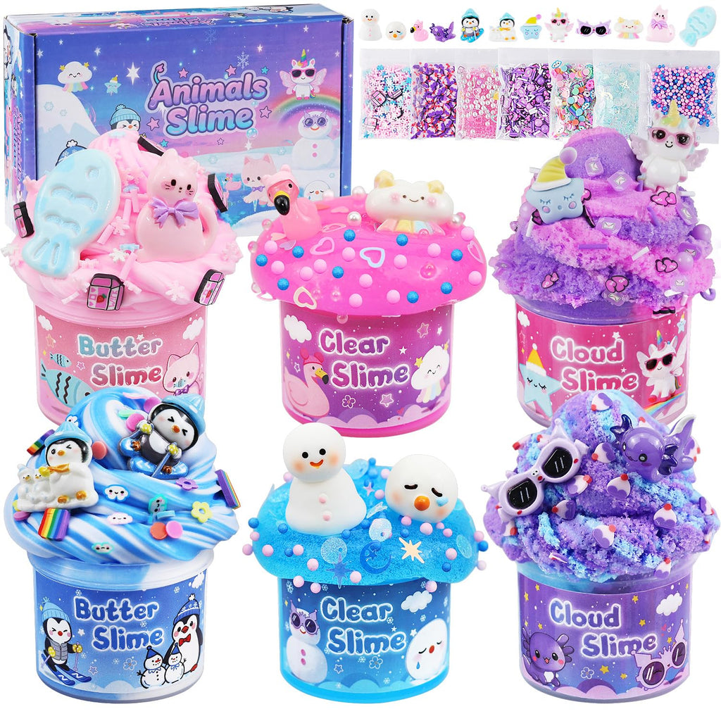 6 Pack Slimes, Pink Slime Kids, Cloud Slime kit for Girls Ages 8-12, Toys for Girls and Boys, for Kids Slime Set Party kit Goodie Bag Stuffers, 4 5 6 7 8 9 10 Year Old Girl Birthday Gift Cute Stuff
