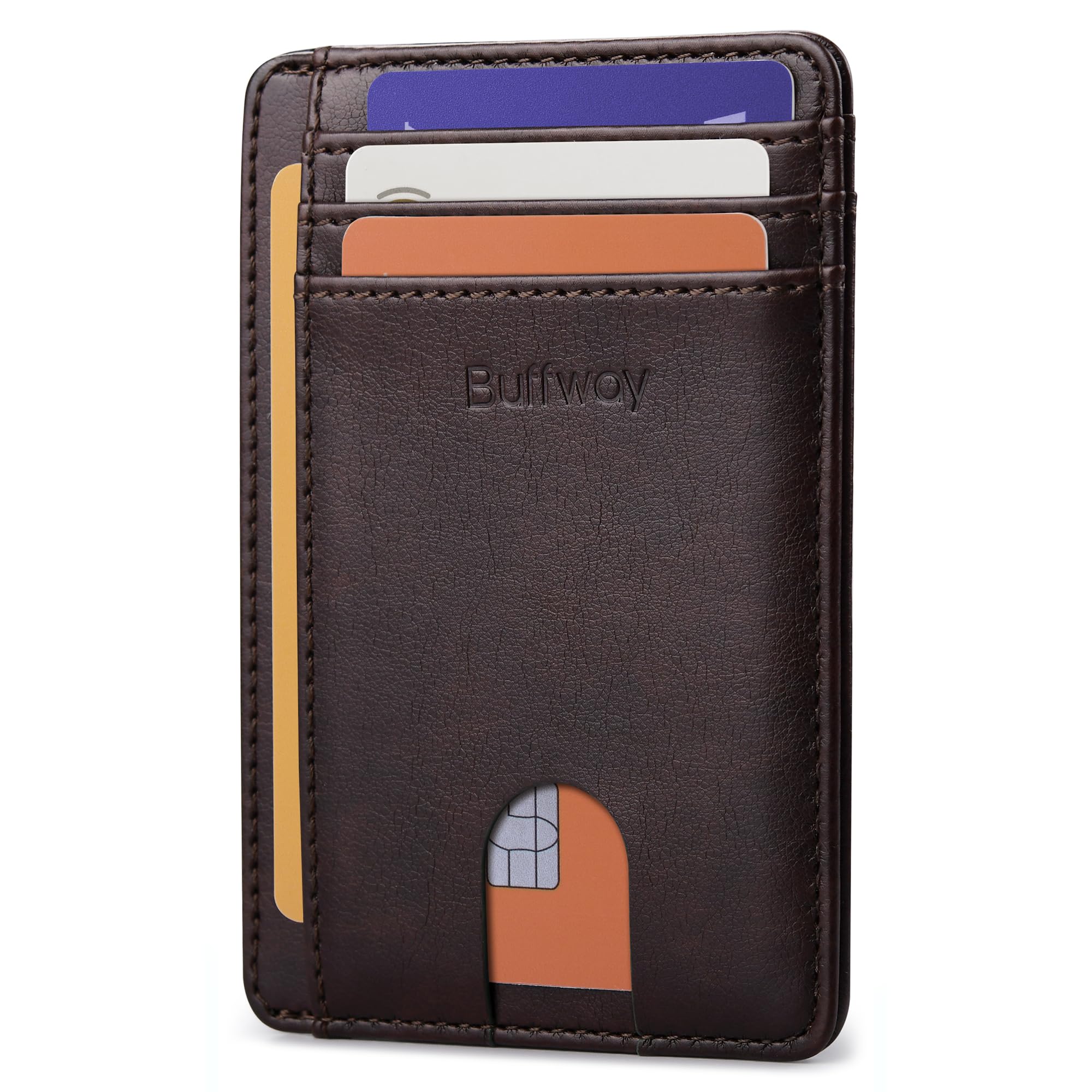 Slim Minimalist Front Pocket RFID Blocking Leather Wallets for Men and Women - Carbon Fiber Black
