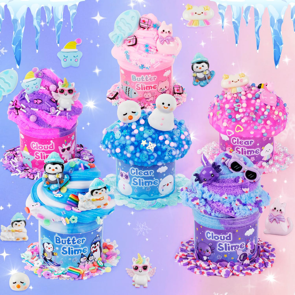 6 Pack Slimes, Pink Slime Kids, Cloud Slime kit for Girls Ages 8-12, Toys for Girls and Boys, for Kids Slime Set Party kit Goodie Bag Stuffers, 4 5 6 7 8 9 10 Year Old Girl Birthday Gift Cute Stuff