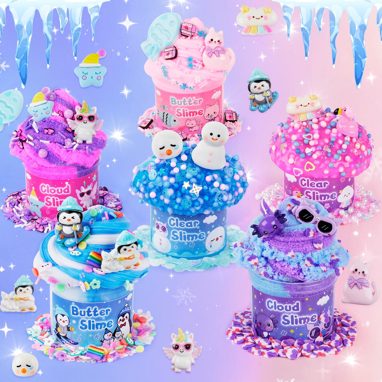 6 Pack Slimes, Pink Slime Kids, Cloud Slime kit for Girls Ages 8-12, Toys for Girls and Boys, for Kids Slime Set Party kit Goodie Bag Stuffers, 4 5 6 7 8 9 10 Year Old Girl Birthday Gift Cute Stuff