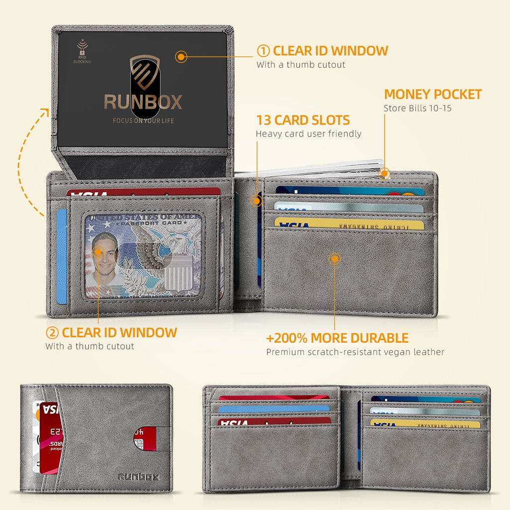 Wallet for Men -Slim Rfid Leather Mens Bifold Novelty Wallets 2 ID Window With Gift Box Men's Accessories | Slim