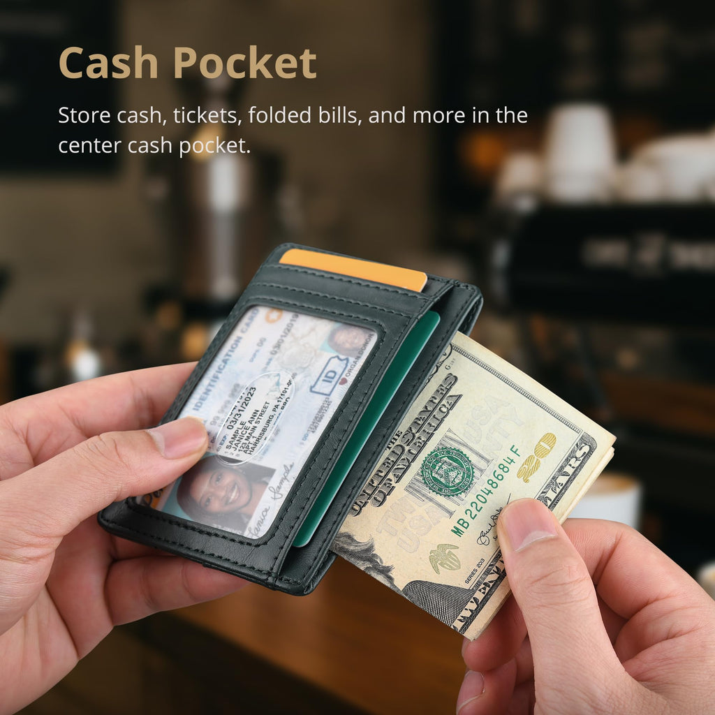 Slim Minimalist Front Pocket RFID Blocking Leather Wallets for Men and Women - Carbon Fiber Black