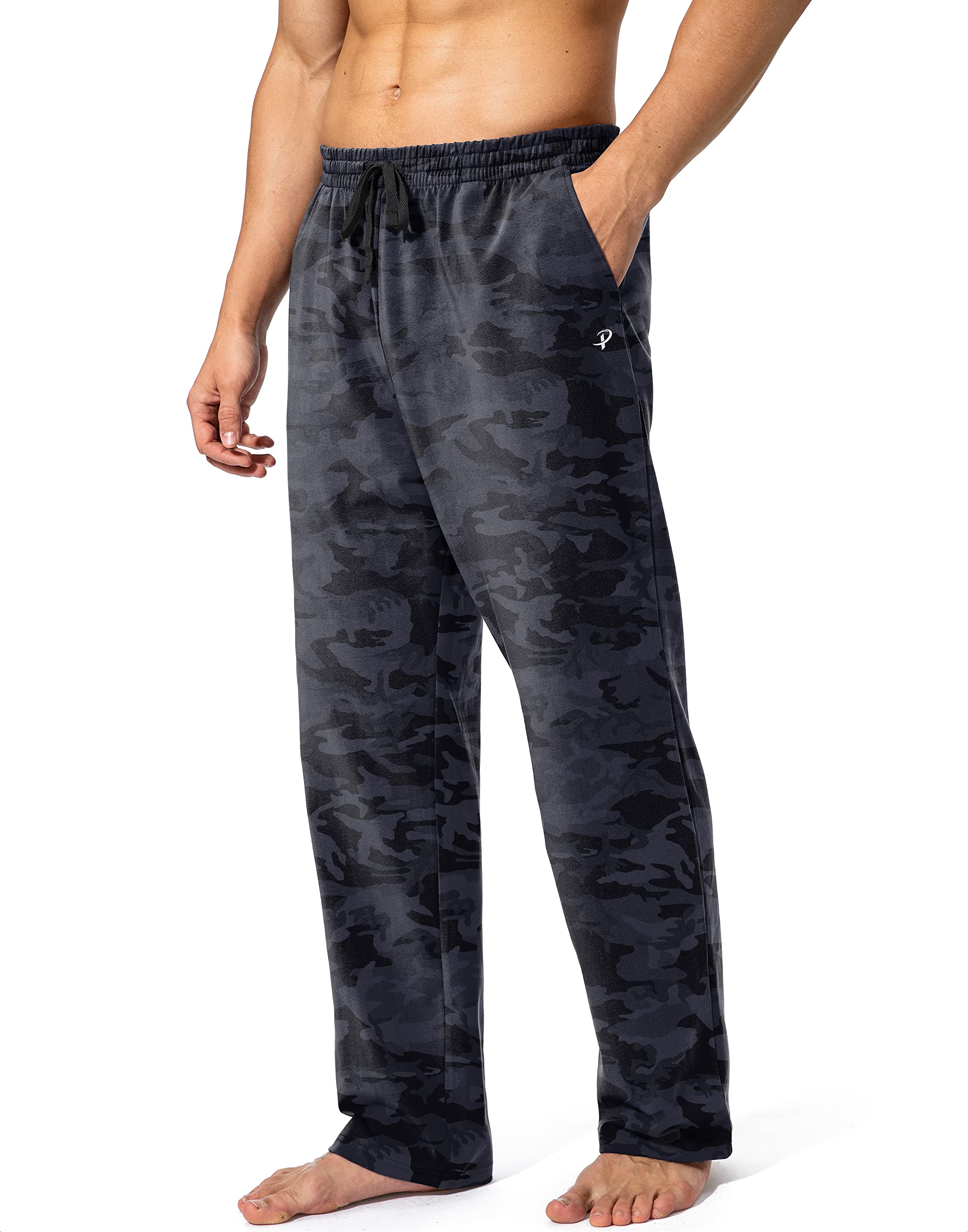 Men's Cotton Yoga Sweatpants Athletic Lounge Pants Open Bottom Casual Jersey Pants for Men with Pockets