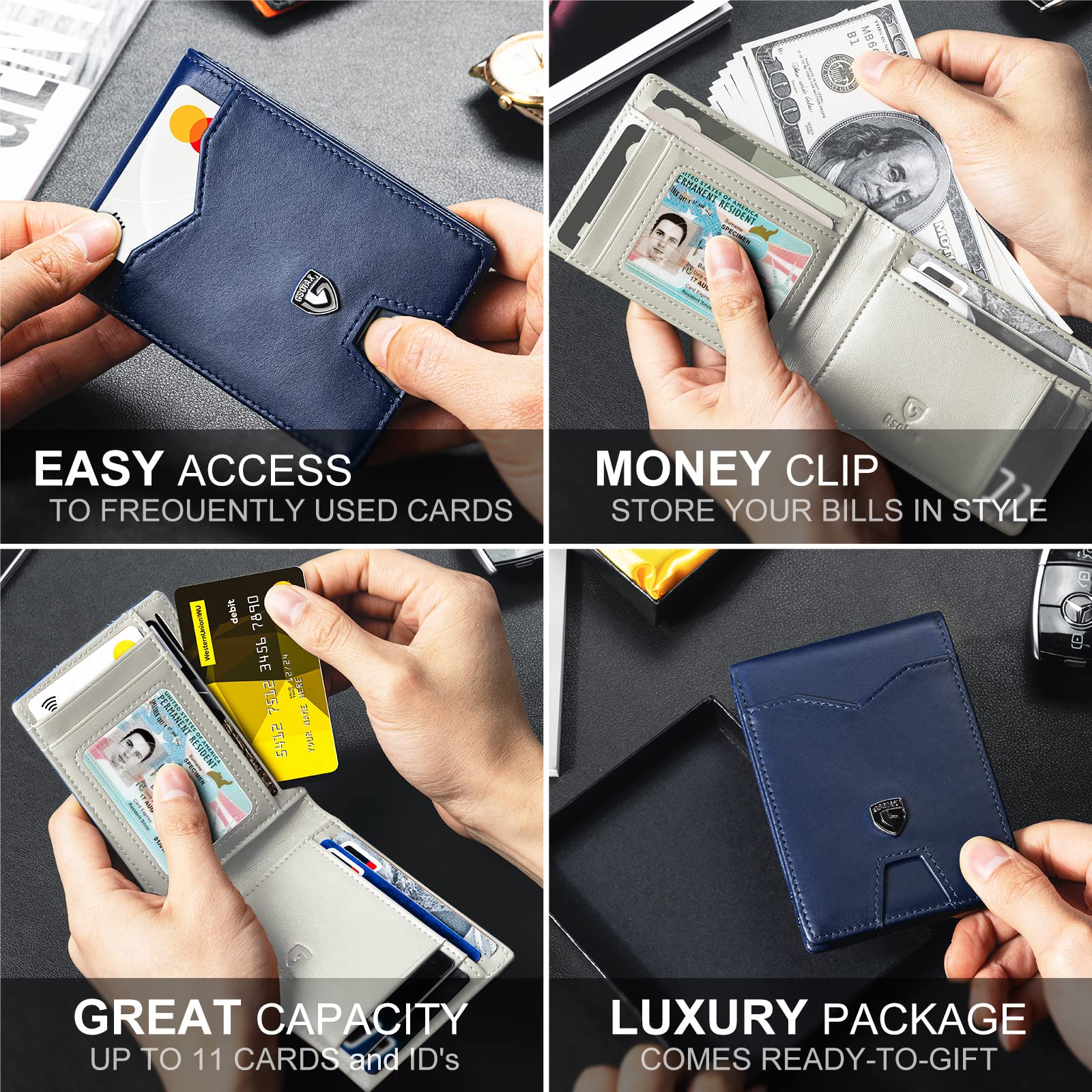 Slim Wallet for Men Rfid Blocking Leather Bifold Front Pocket Carbon Fiber Men's Money Clips Credit Card Holder With Gift Box