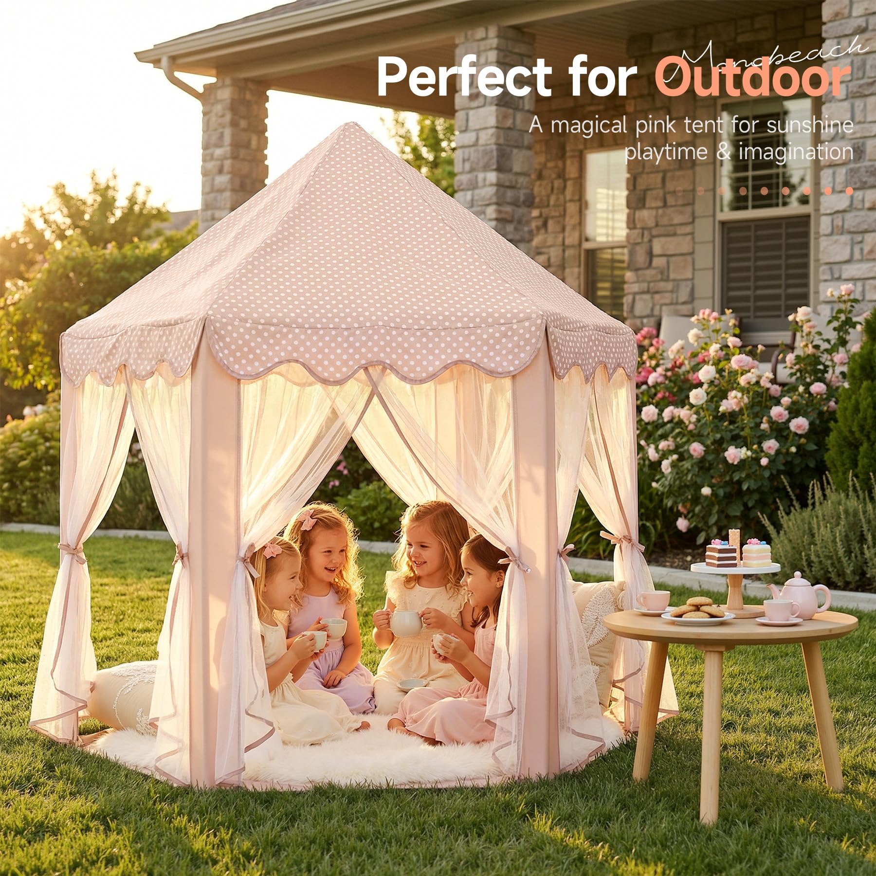 Monobeach Princess Tent Girls Large Playhouse Kids Castle Play Tent with Star Lights Toy for Children Indoor and Outdoor Games, 55'' x 53'' (DxH)