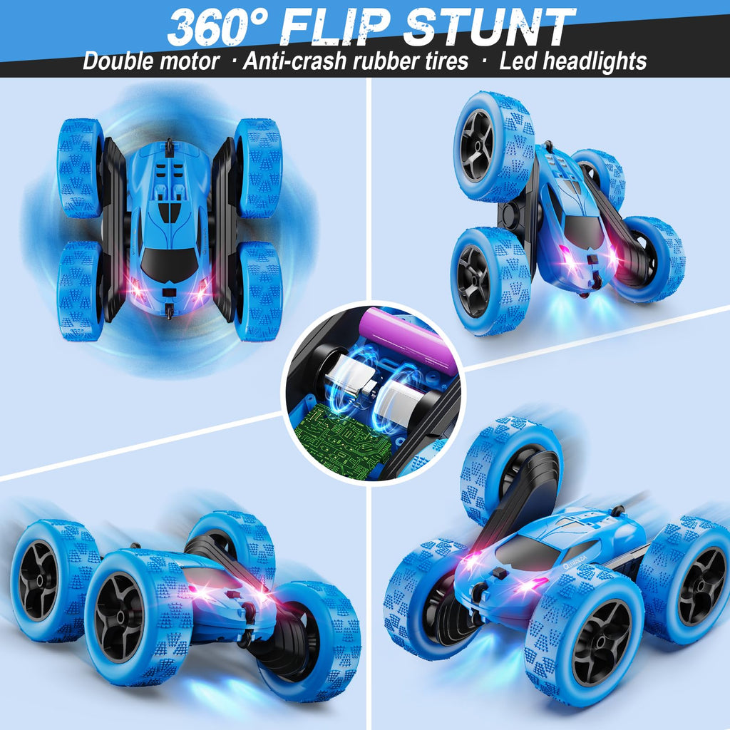 QUNREDA RC Cars, Pink Remote Control Car for Girls, 2.4 GHZ Double Sided RC Stunt Car 360° Rotating Remote Control Crawler with Headlights Car Toys for 6 7 8 9 10 11 12 Girls Birthday Gift Grandkids