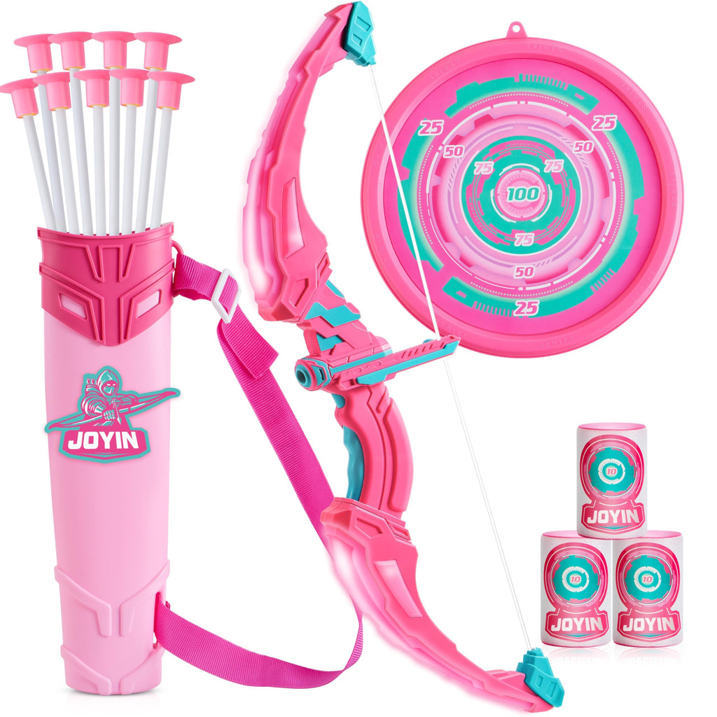 JOYIN Kids Bow and Arrow Set, LED Light Up Archery Toy Set with 9 Suction Cup Arrows, Target & Arrow Case, Indoor and Outdoor Hunting Play Gift Toys for Kids, Boys & Girls Ages 6-12