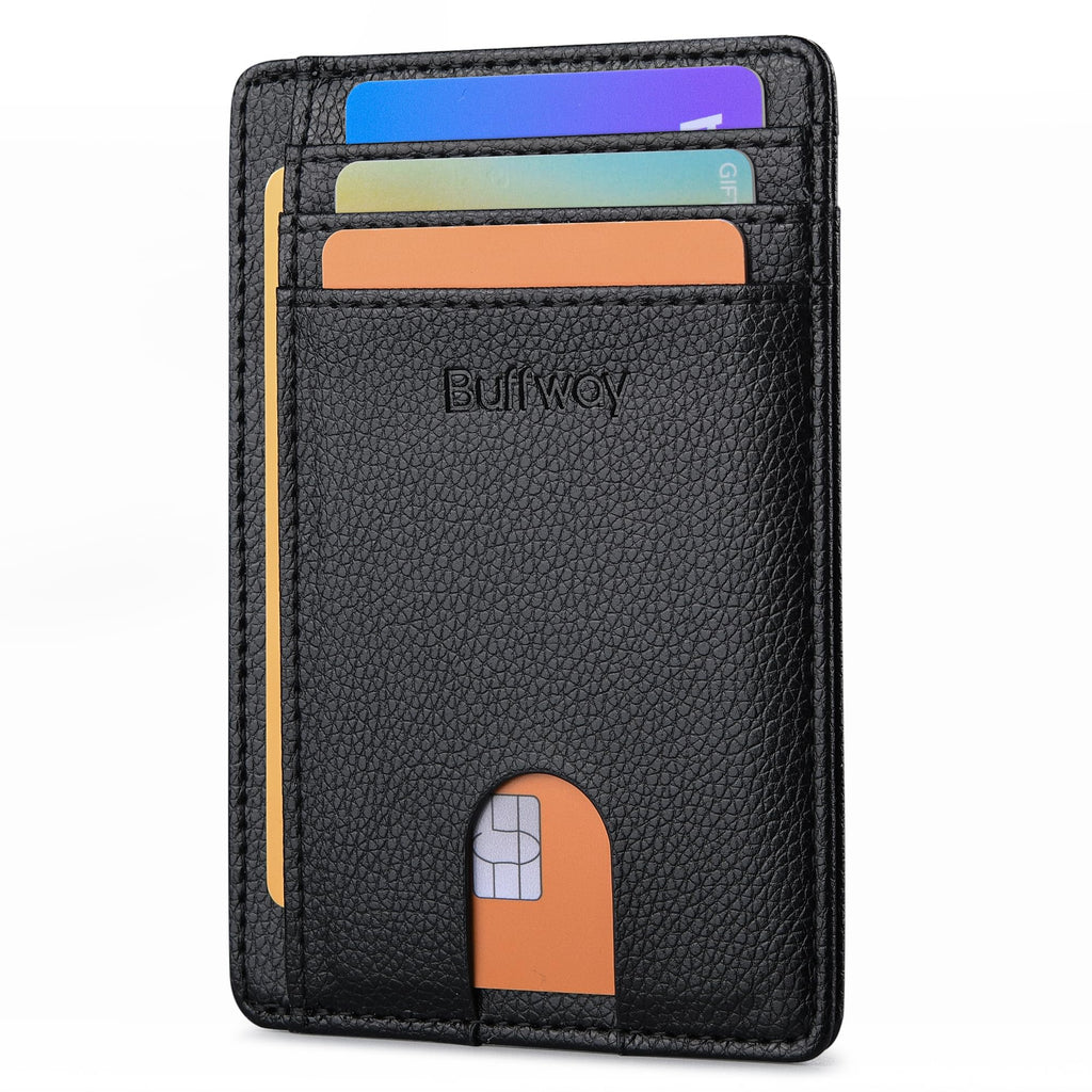 Slim Minimalist Front Pocket RFID Blocking Leather Wallets for Men and Women - Carbon Fiber Black