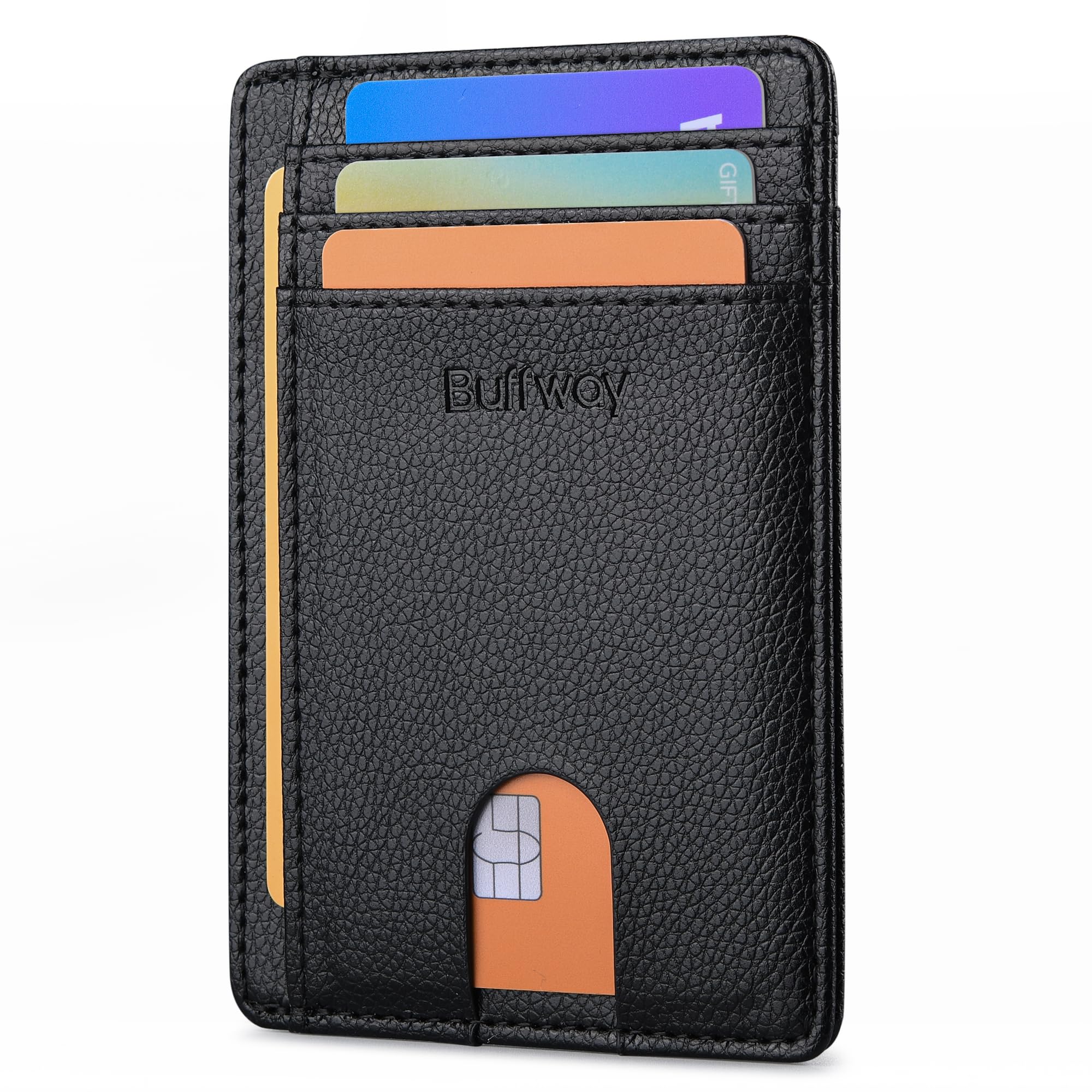 Slim Minimalist Front Pocket RFID Blocking Leather Wallets for Men and Women - Carbon Fiber Black