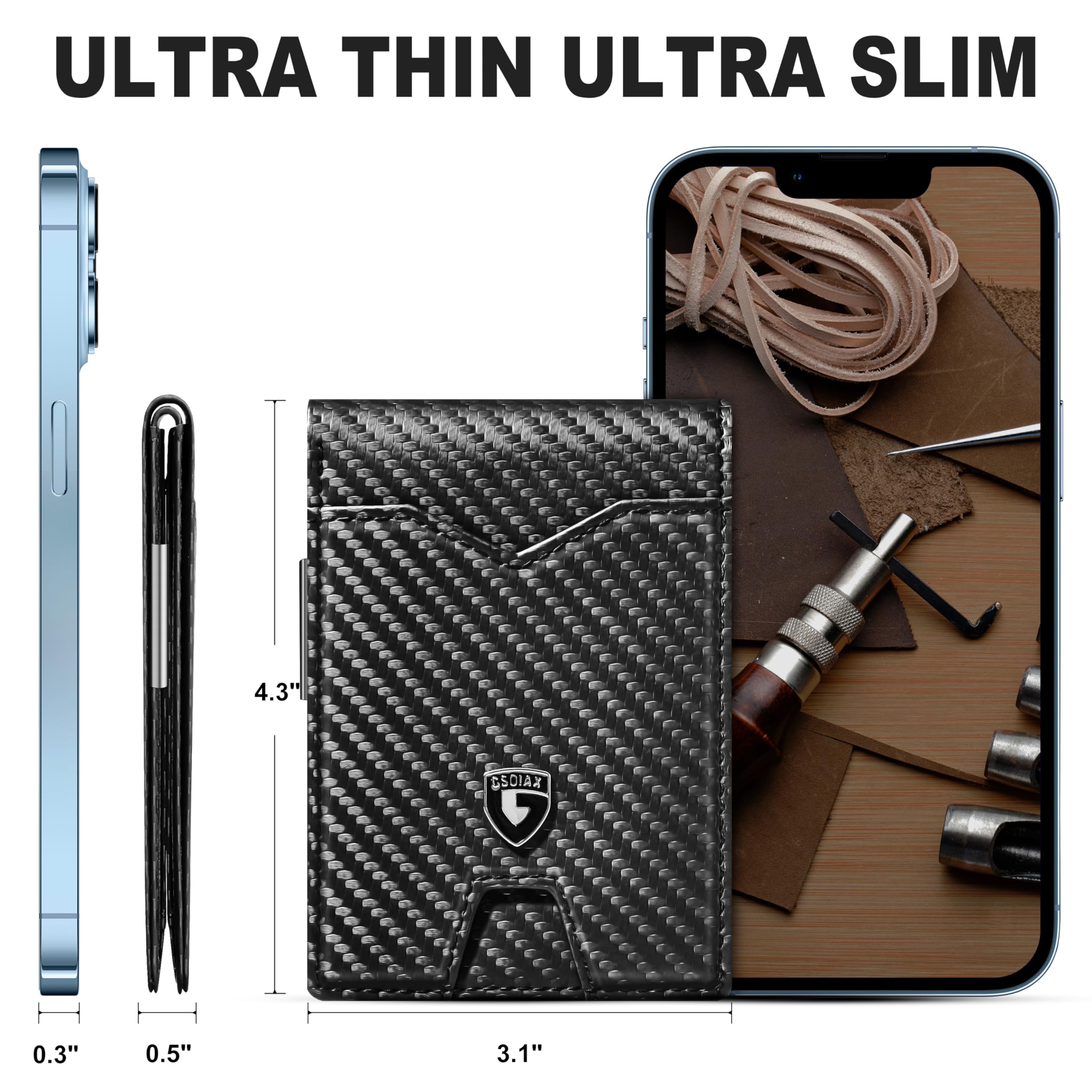 Slim Wallet for Men Rfid Blocking Leather Bifold Front Pocket Carbon Fiber Men's Money Clips Credit Card Holder With Gift Box