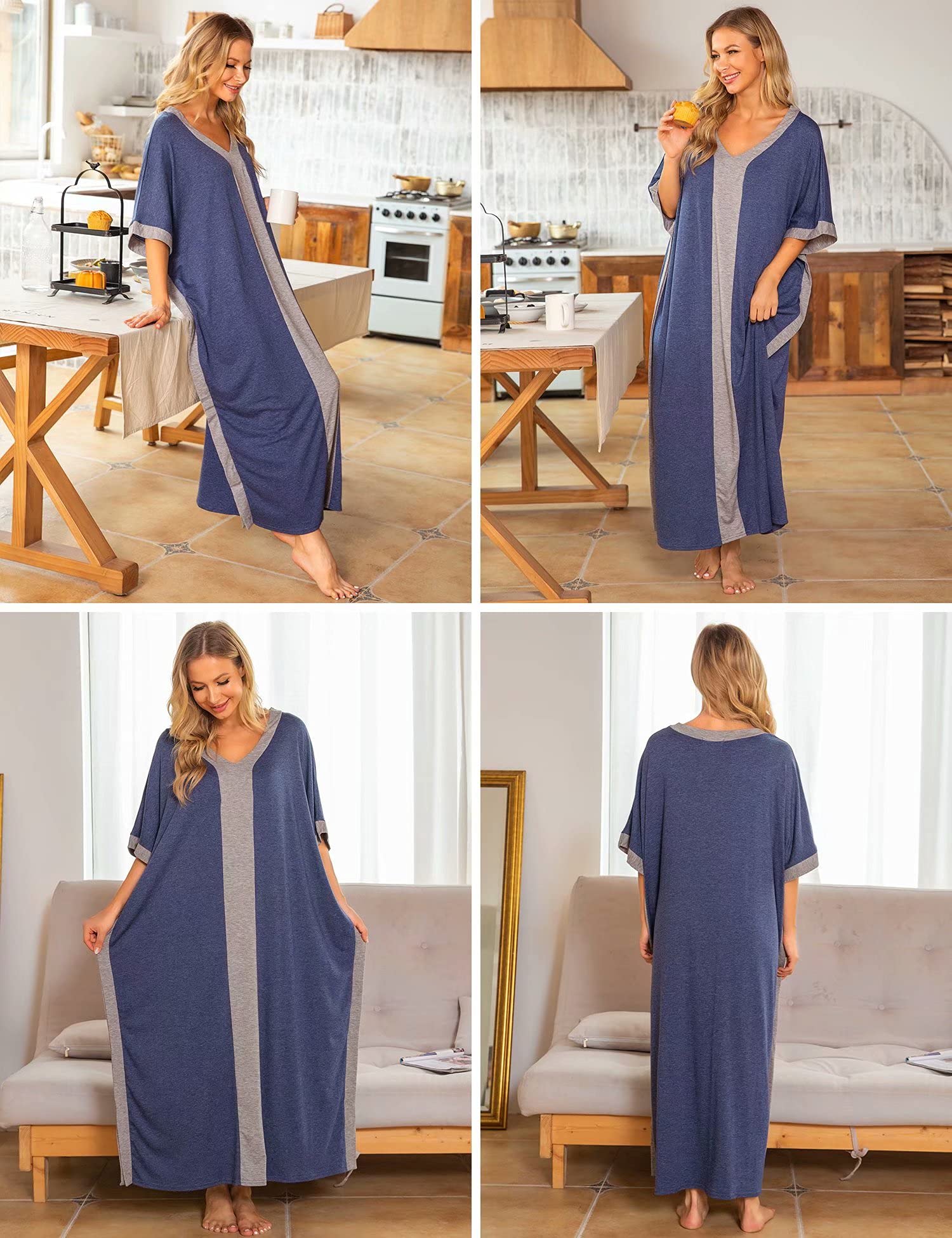 Women Nightgowns Cotton Caftan House Dress Short Sleeve Sleepwear Vacation Beach Moo Moos Dress with Pockets