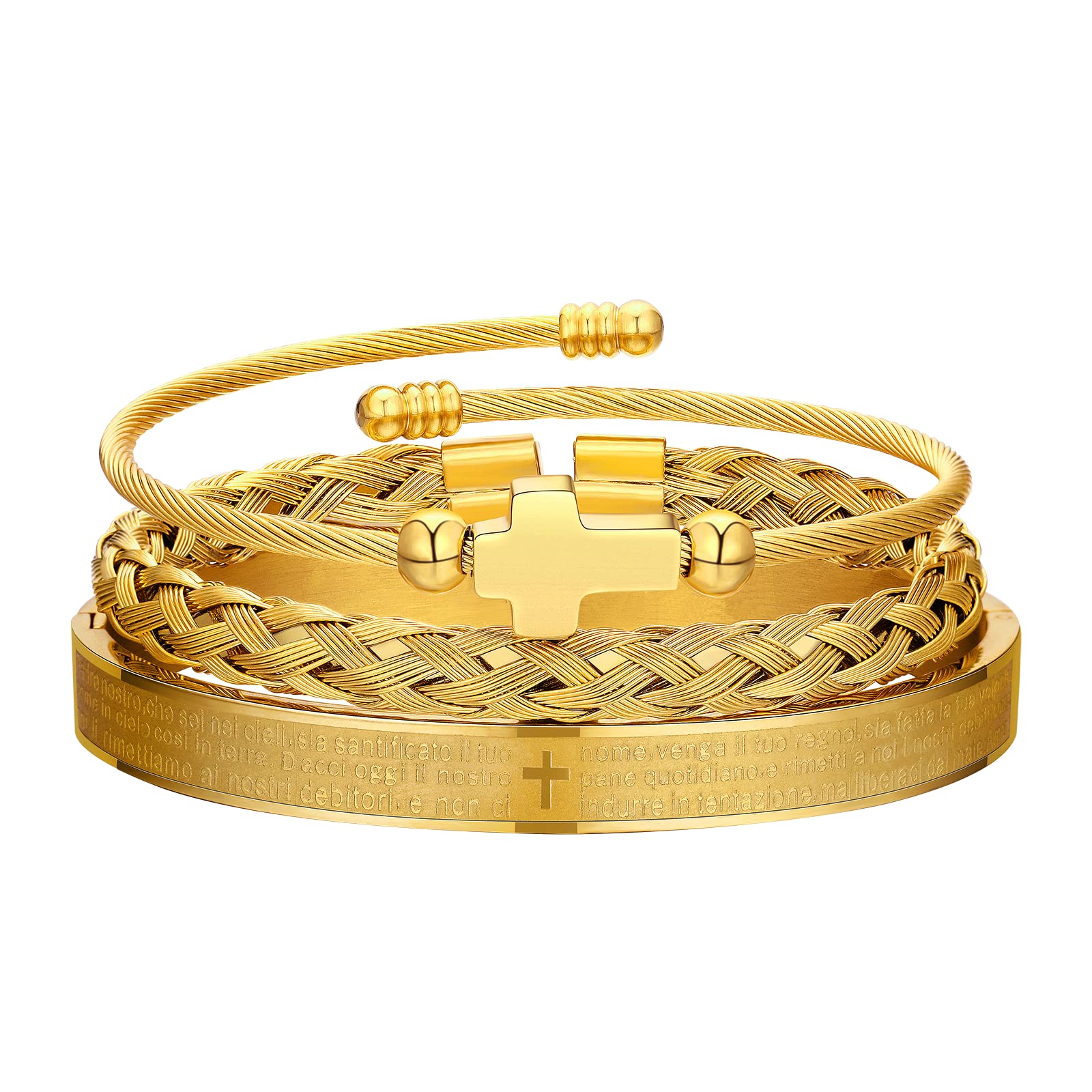 3PCS Stainless Steel Bracelets for Men Gold Roman Numeral Bangle Bracelet Twisted Cable Bracelet Adjustable Cuff Bracelet Mens Luxury Jewelry Bracelets Gifts