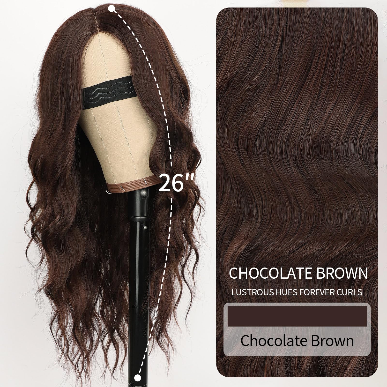 Long Brown Mixed Blonde Wavy Wig 4x1 Lace Natural Hairline Middle Part Curly Heat-Resistant Synthetic Fiber for Women & Beginners Daily Party Use 26In