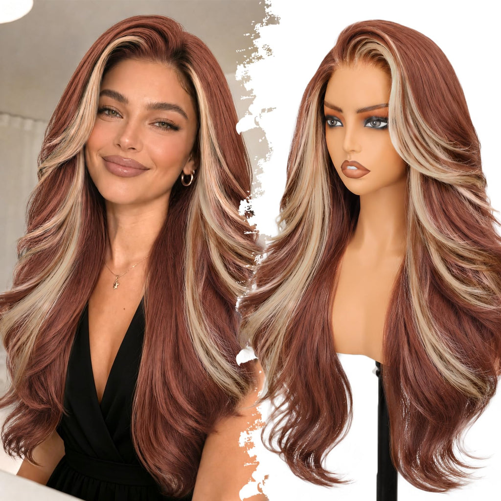 13x4 HD Lace Front Glueless Wigs for Women Black Long Layered Wave Wig Natural Hairline Heat Resistant Synthetic for Daily Use Beginner Friendly 26 Inch