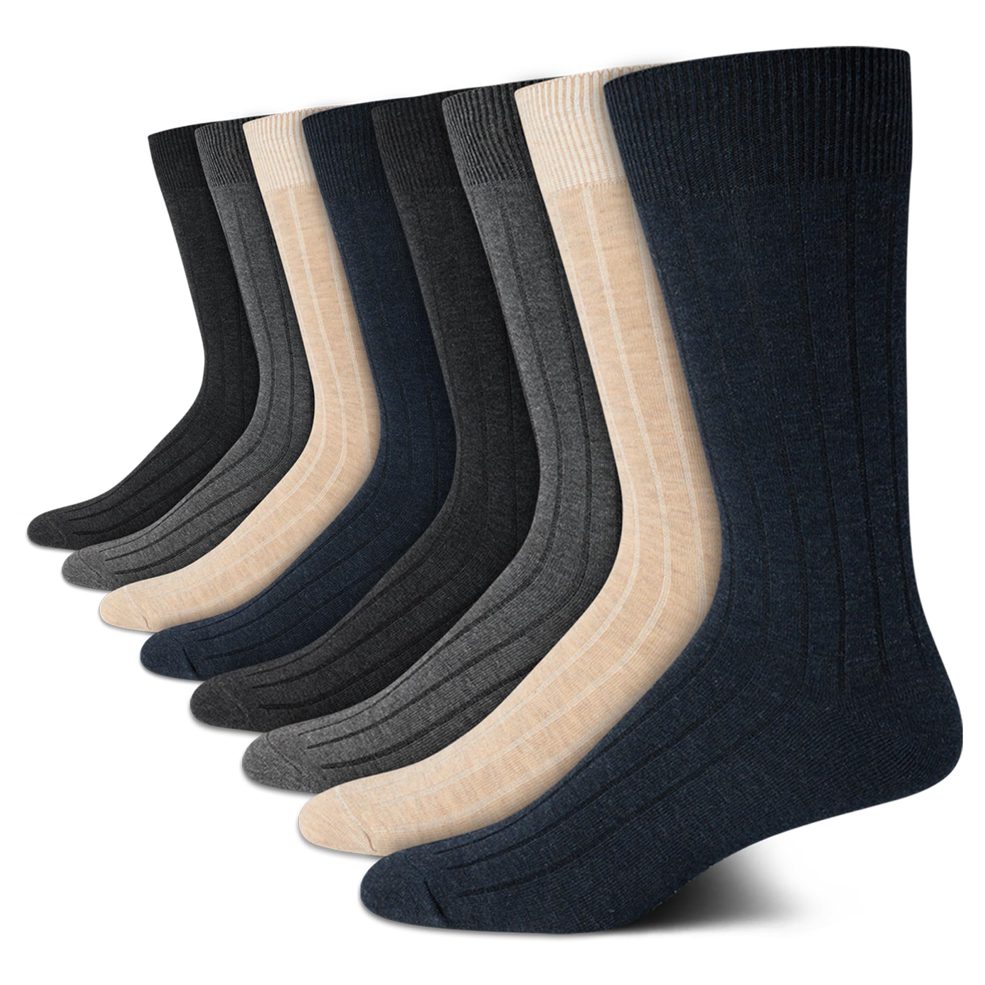 Mens Dress Socks - 8 Pack Breathable Cotton Blend Work Crew Socks for Men for Casual Business & Formal Wear