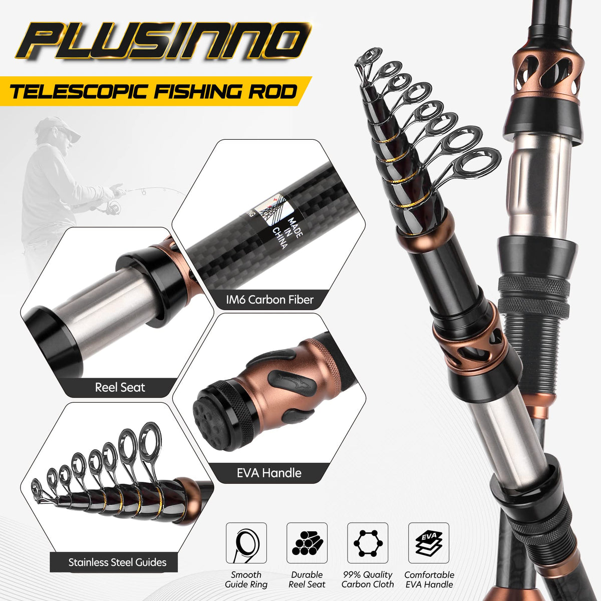 Fishing Rod and Reel Combos - Carbon Fiber Telescopic Fishing Pole - Spinning Reel 12 +1 Shielded Bearings Stainless Steel BB