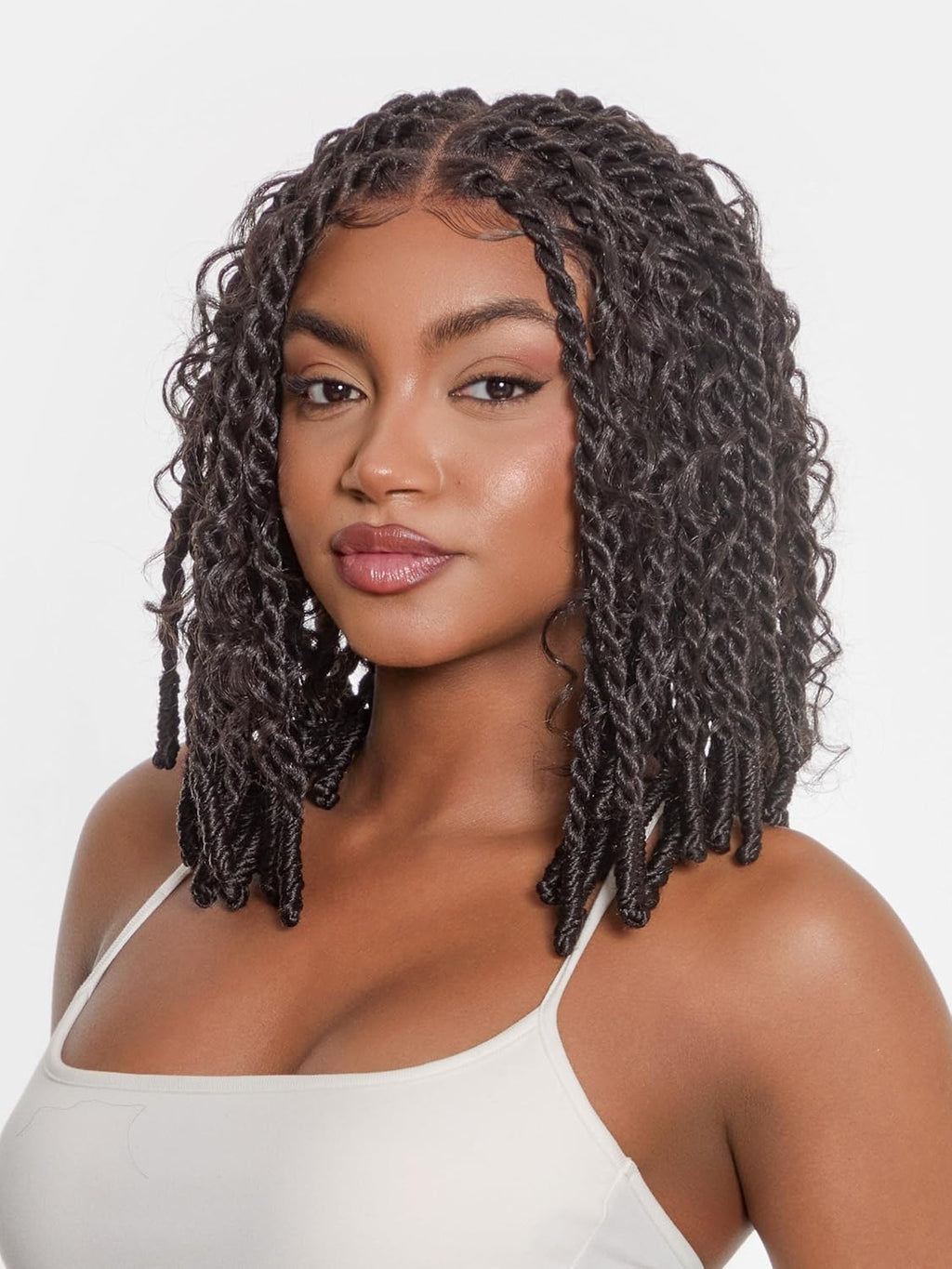 13x5 HD Lace Front Wig Boho Knot Twist Bob Wig 12 Inch Glueless Synthetic Wig Boho Locs Braided Wig for Black Women Pre-Cut Ready to Go Natural Black