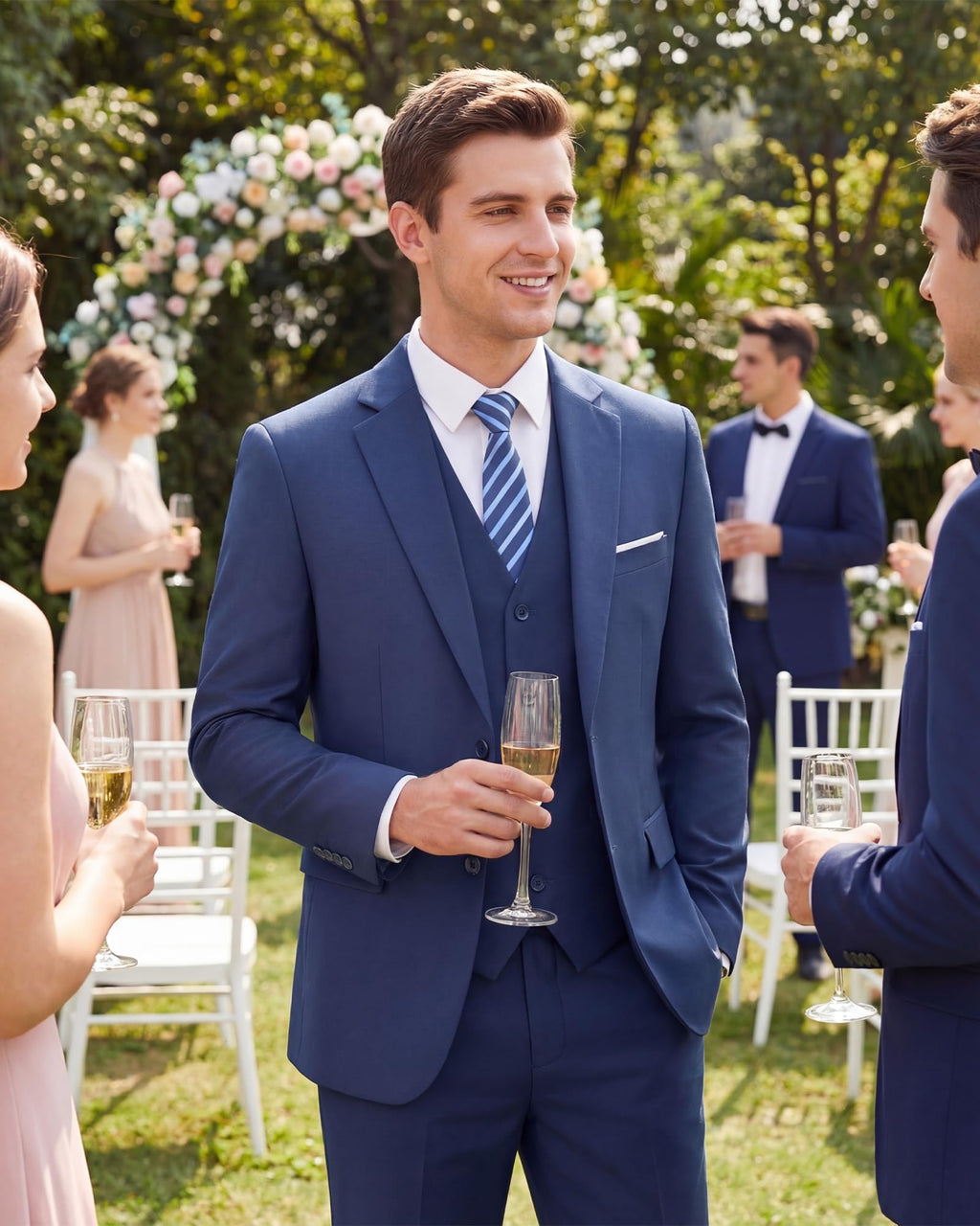 Men's Slim Fit 3 Piece Suits Two Button Blazer Vest & Pants Tuxedo Set for Business Wedding Party