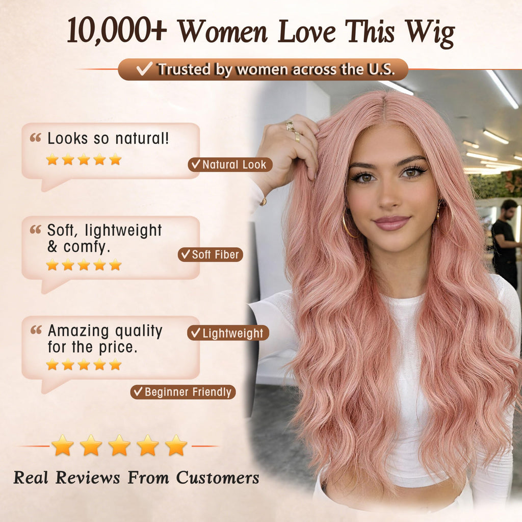 Long Brown Mixed Blonde Wavy Wig 4x1 Lace Natural Hairline Middle Part Curly Heat-Resistant Synthetic Fiber for Women & Beginners Daily Party Use 26In