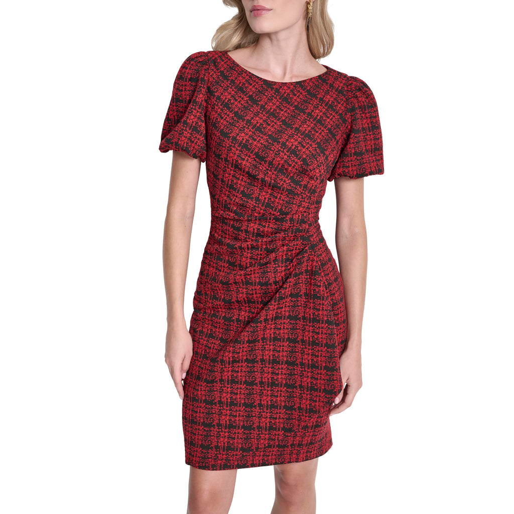DKNY Women's Short Sleeve Boat Neck Side Ruched Dress
