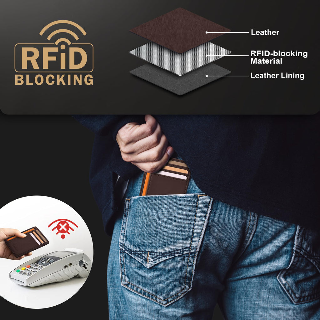 Slim Wallet Front Pocket Minimalist Leather RFID Blocking Medium Size