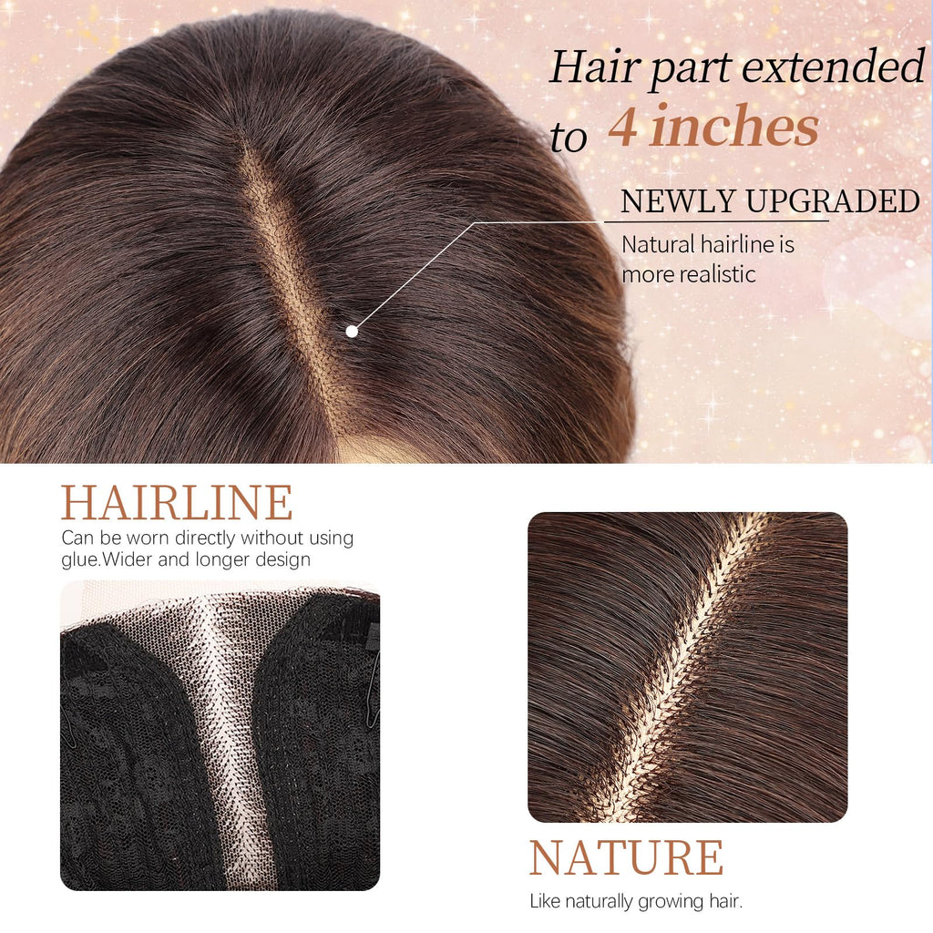 Long Brown Mixed Blonde Wavy Wig 4x1 Lace Natural Hairline Middle Part Curly Heat-Resistant Synthetic Fiber for Women & Beginners Daily Party Use 26In