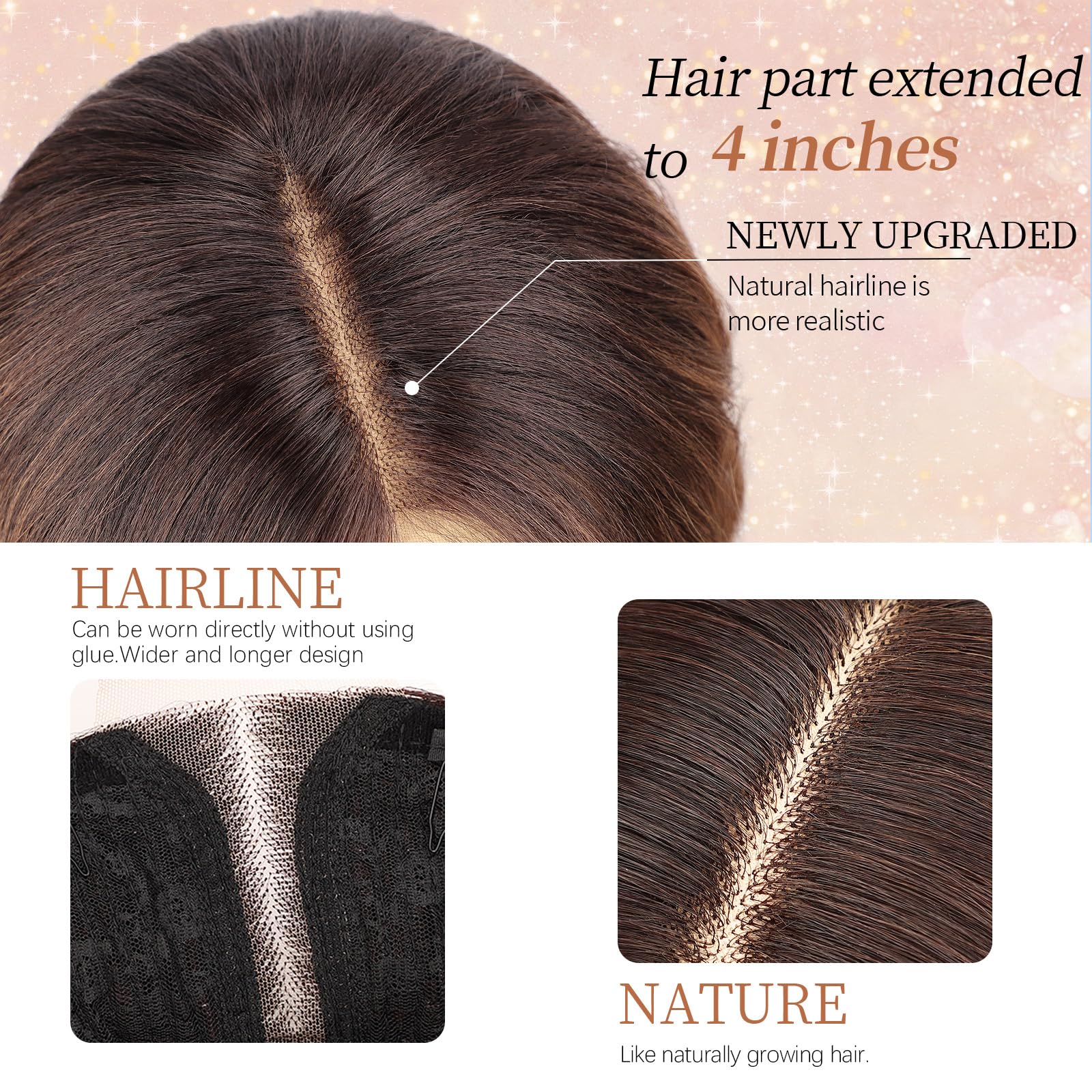 Long Brown Mixed Blonde Wavy Wig 4x1 Lace Natural Hairline Middle Part Curly Heat-Resistant Synthetic Fiber for Women & Beginners Daily Party Use 26In
