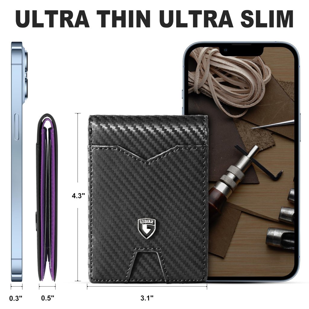Slim Wallet for Men Rfid Blocking Leather Bifold Front Pocket Carbon Fiber Men's Money Clips Credit Card Holder With Gift Box