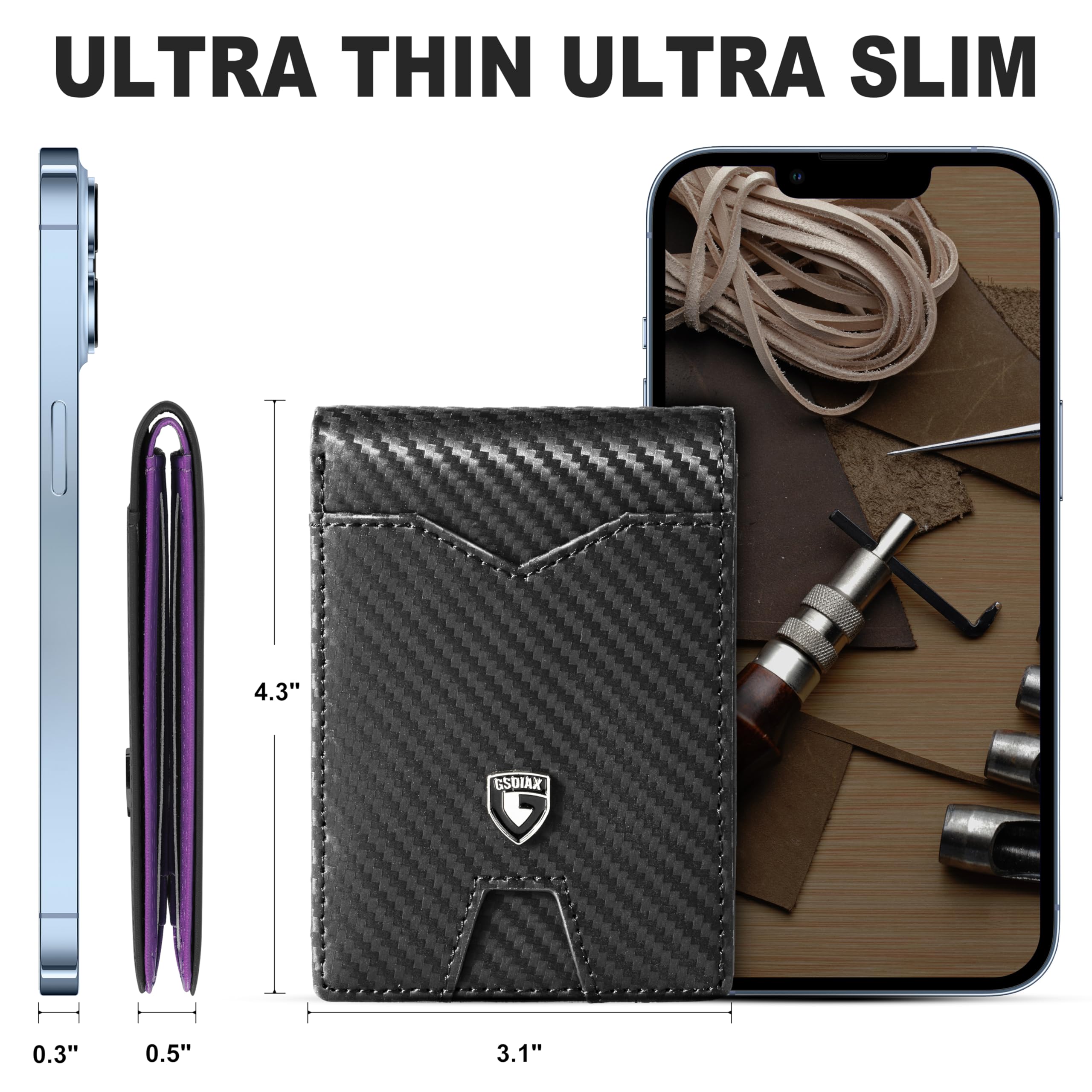 Slim Wallet for Men Rfid Blocking Leather Bifold Front Pocket Carbon Fiber Men's Money Clips Credit Card Holder With Gift Box