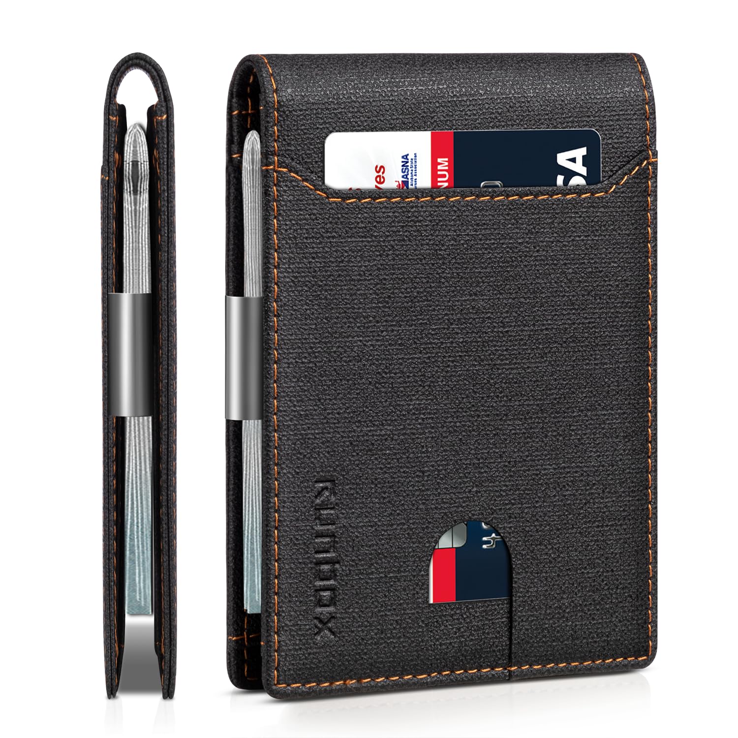 Slim Wallets for Men - Leather Money Clip Mens Wallet - RFID Blocking Front Pocket Bifold Wallet - Thin Credit Card Holder with Gift Box