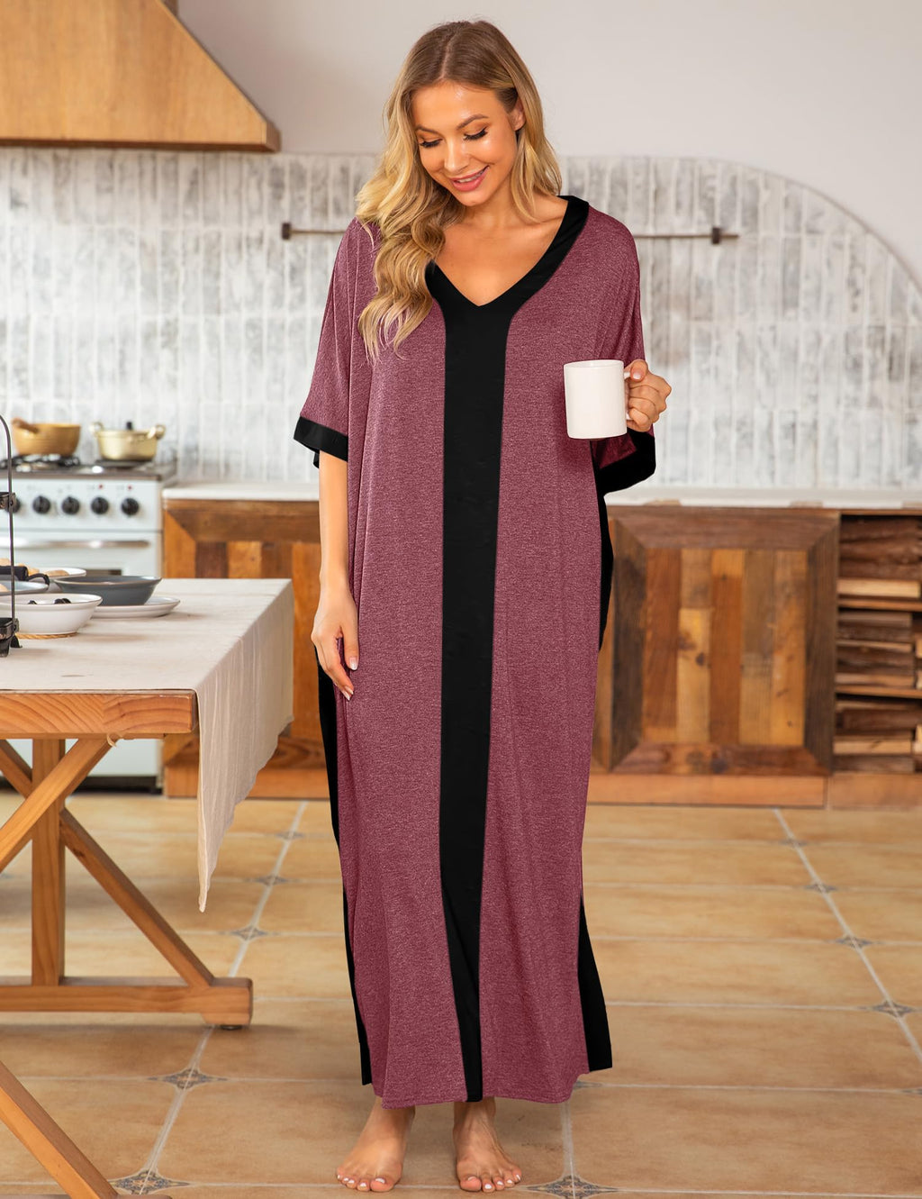 Women Nightgowns Cotton Caftan House Dress Short Sleeve Sleepwear Vacation Beach Moo Moos Dress with Pockets