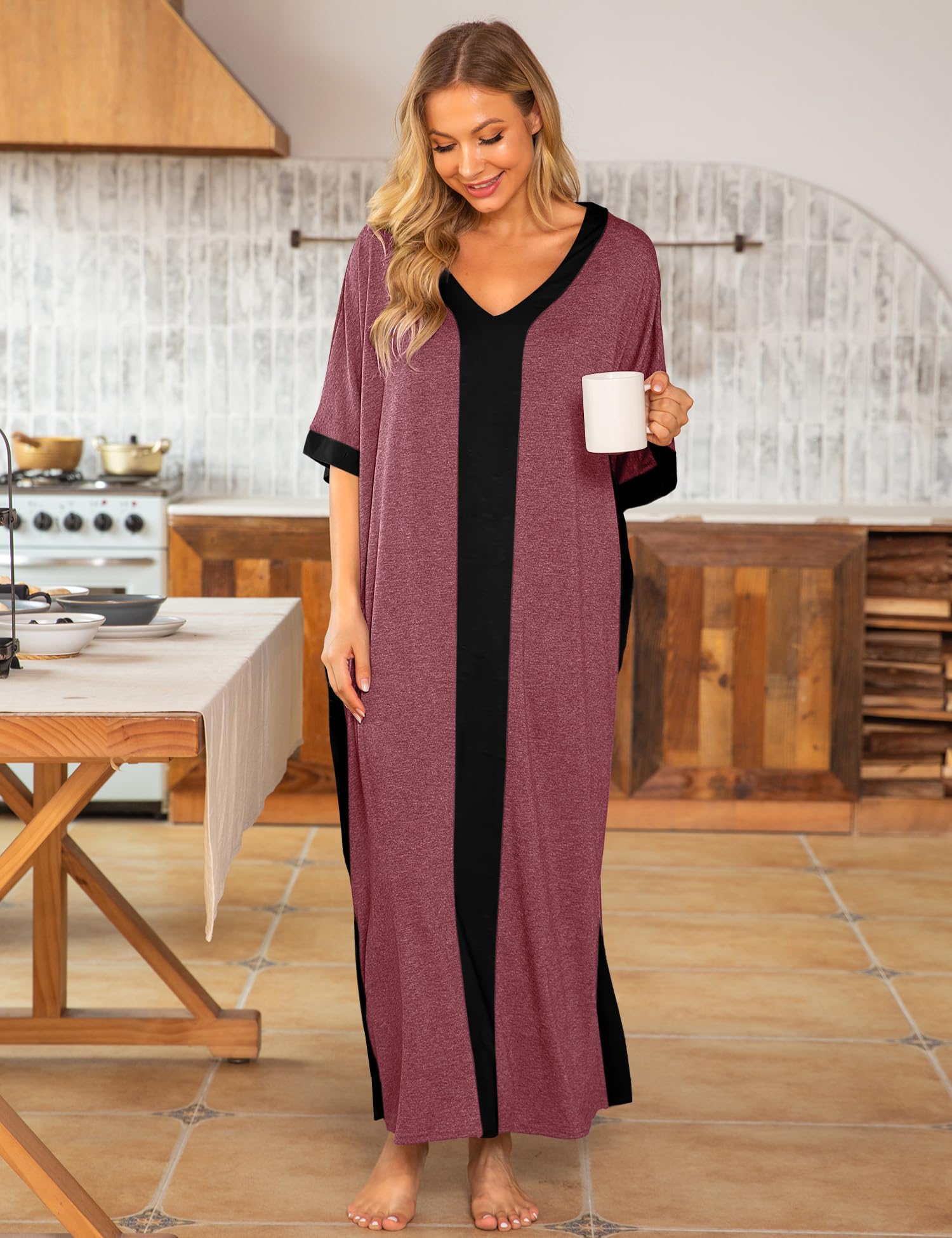Women Nightgowns Cotton Caftan House Dress Short Sleeve Sleepwear Vacation Beach Moo Moos Dress with Pockets