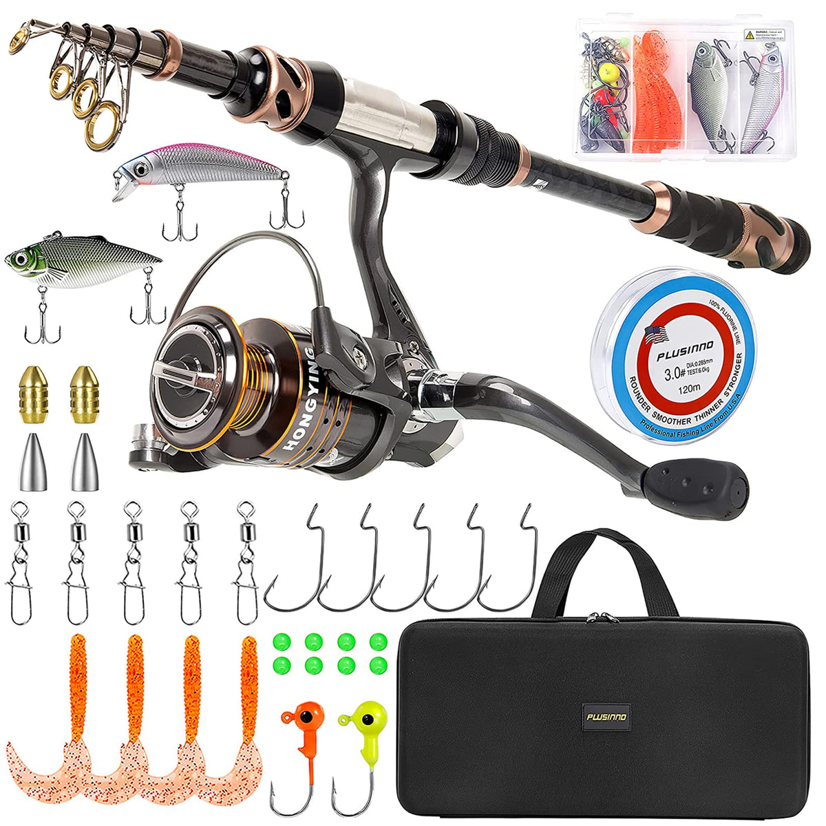 Fishing Rod and Reel Combos - Carbon Fiber Telescopic Fishing Pole - Spinning Reel 12 +1 Shielded Bearings Stainless Steel BB
