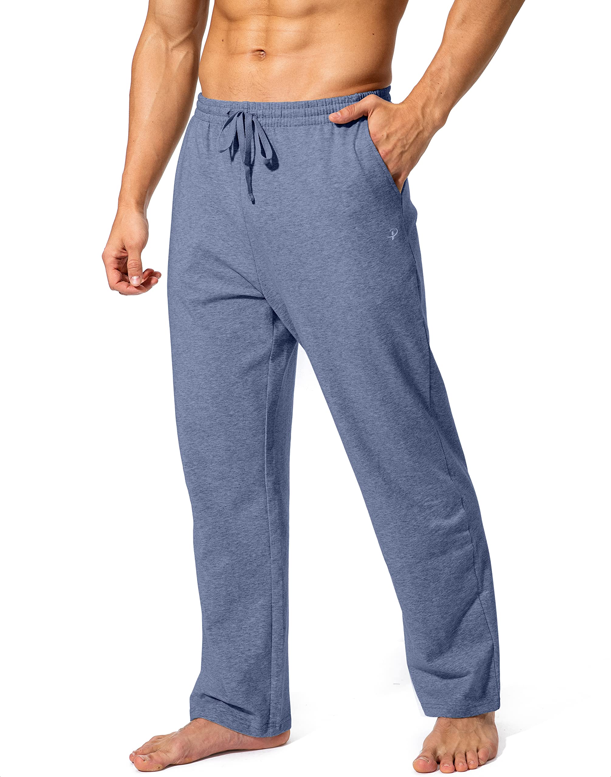 Men's Cotton Yoga Sweatpants Athletic Lounge Pants Open Bottom Casual Jersey Pants for Men with Pockets