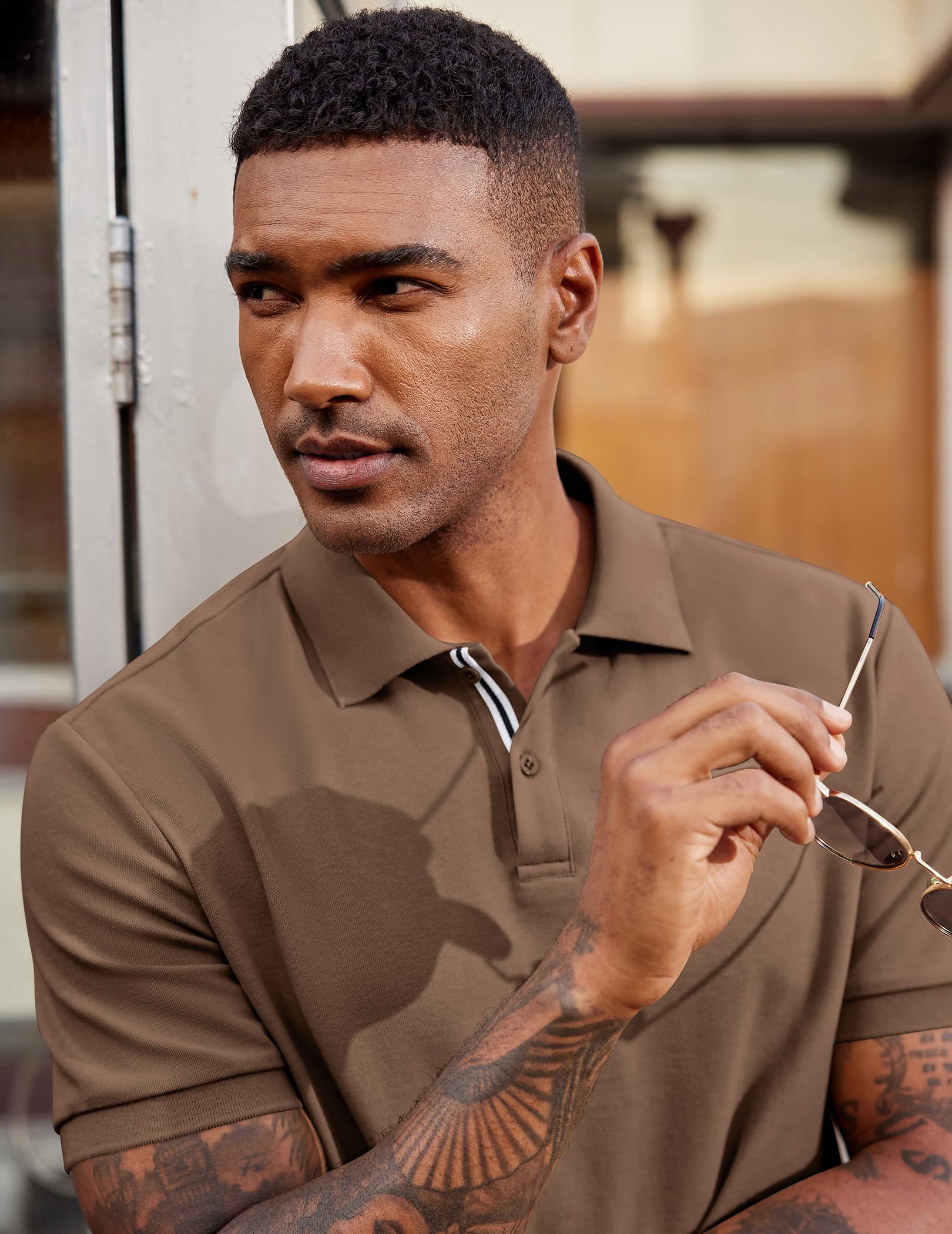 Men's Polo Shirts Short Sleeve Cotton Pique Casual Button T Shirts Classic Fit Collared Golf Shirts